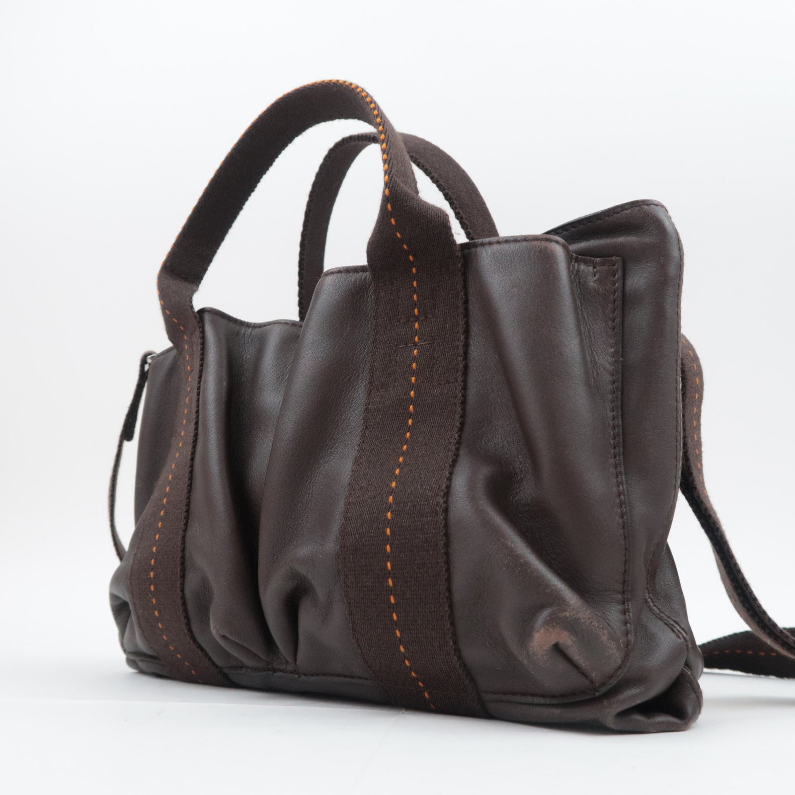 HERMES Caravan Horizontal PM 2Way Leather Handbag Brown