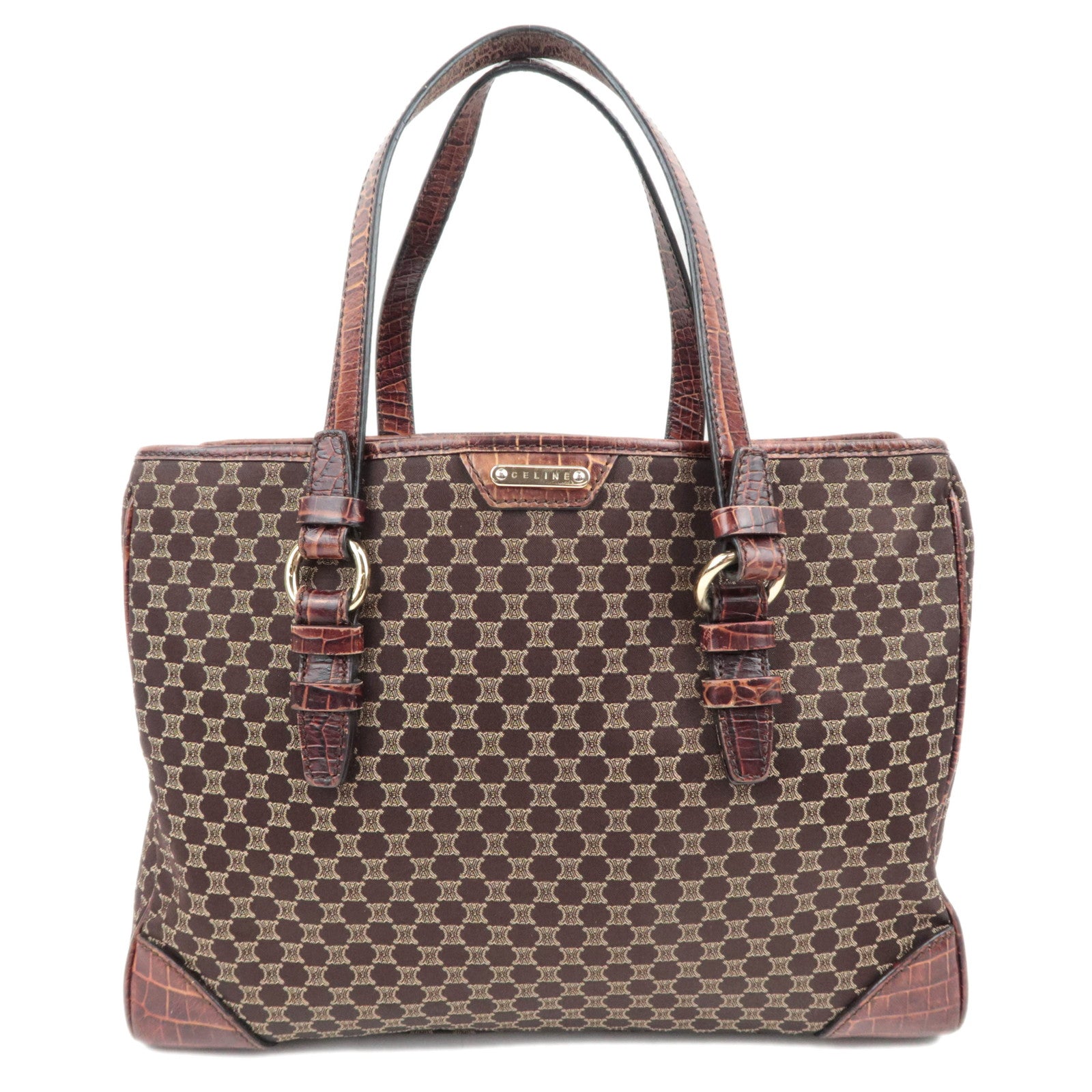 CELINE Macadam Canvas Leather Tote Bag Brown89682