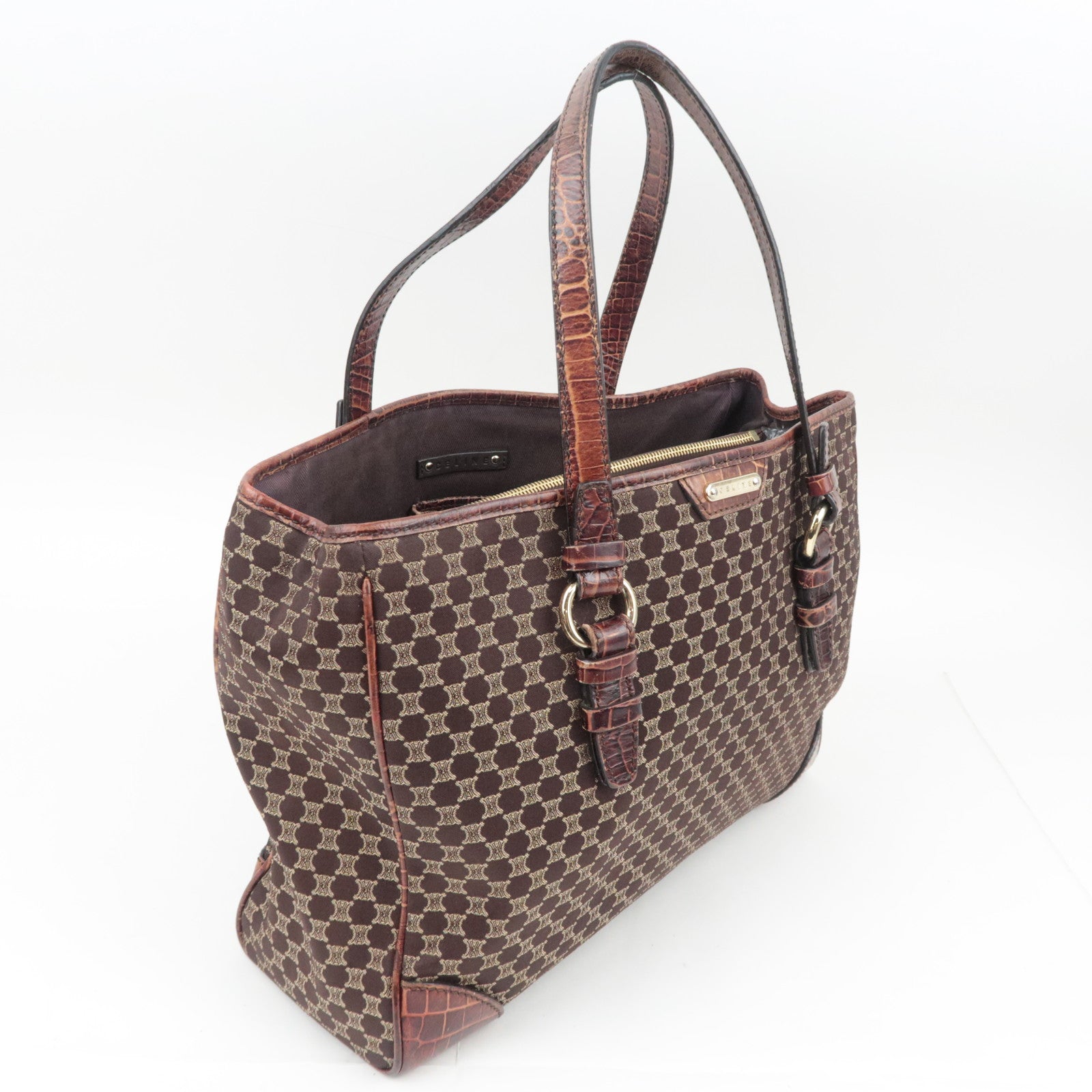 CELINE Macadam Canvas Leather Tote Bag Brown