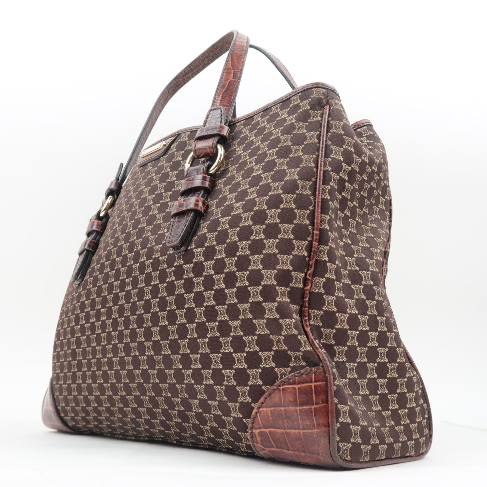 CELINE Macadam Canvas Leather Tote Bag Brown