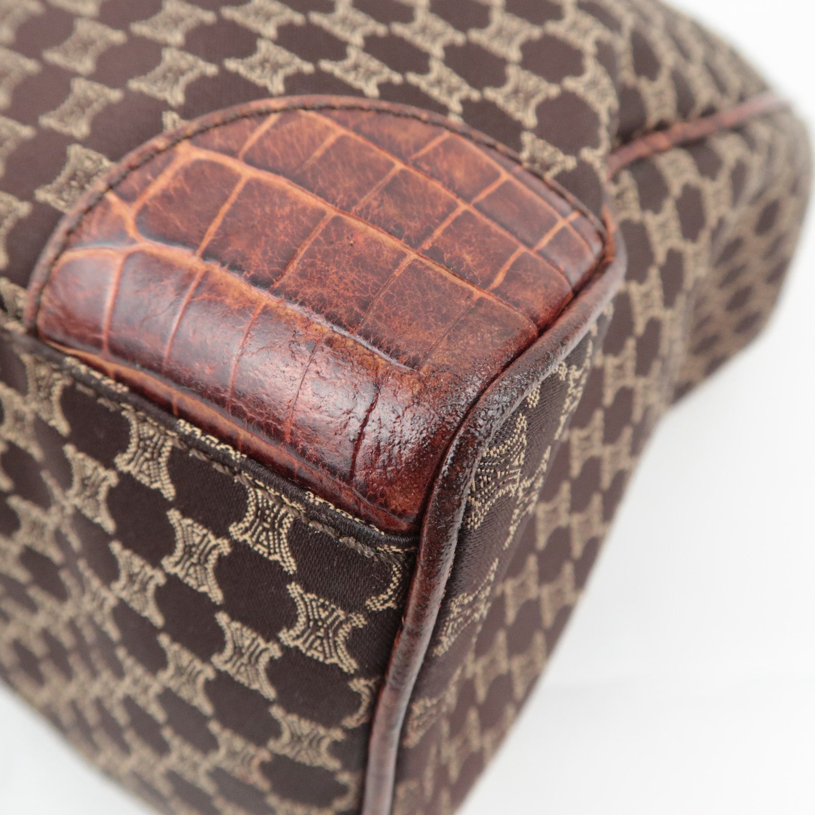 CELINE Macadam Canvas Leather Tote Bag Brown
