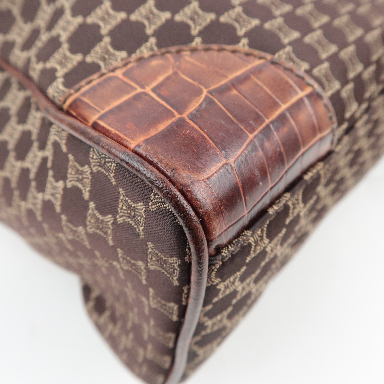 CELINE Macadam Canvas Leather Tote Bag Brown