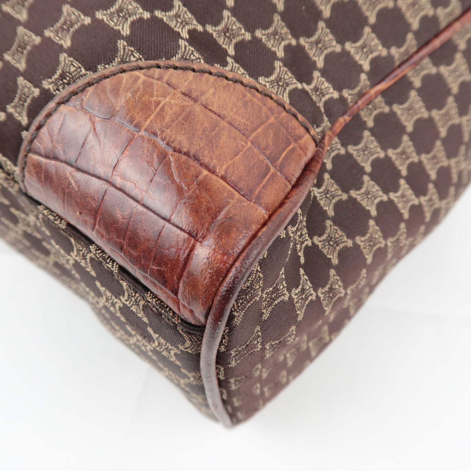 CELINE Macadam Canvas Leather Tote Bag Brown