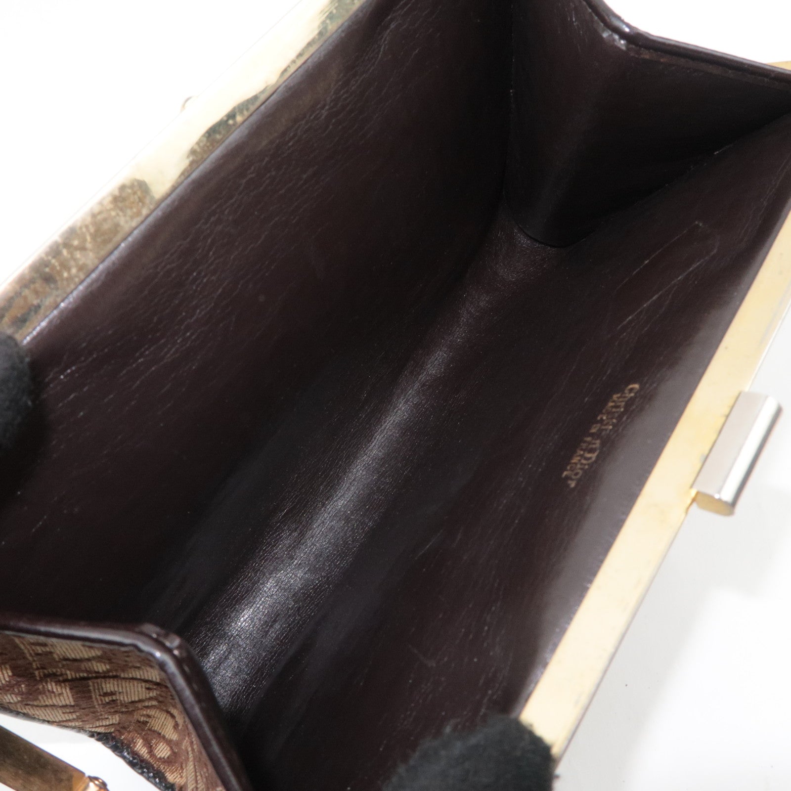 Christian Dior Trotter Kiss Lock  Canvas Leather Clutch Bag Brown