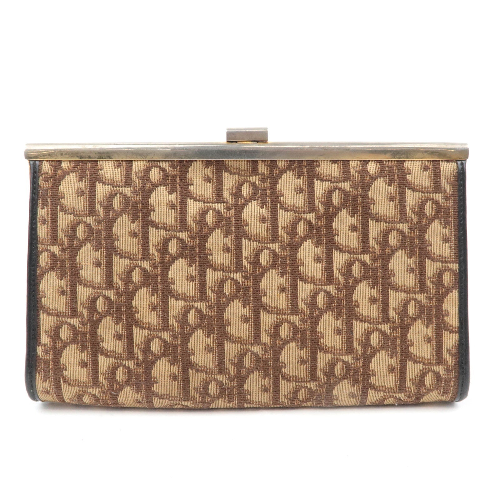 Christian Dior Trotter Kiss Lock  Canvas Leather Clutch Bag Brown