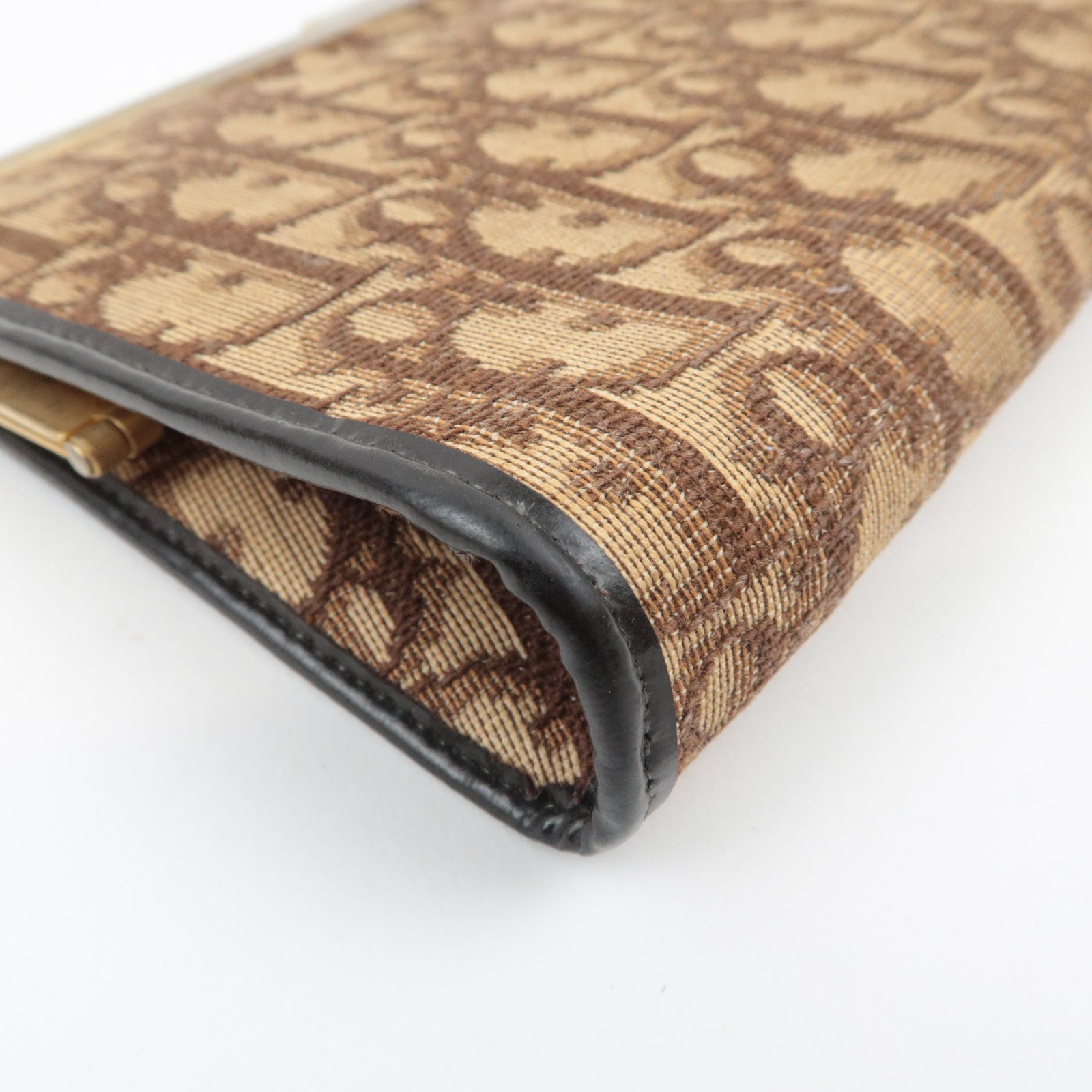Christian Dior Trotter Kiss Lock  Canvas Leather Clutch Bag Brown