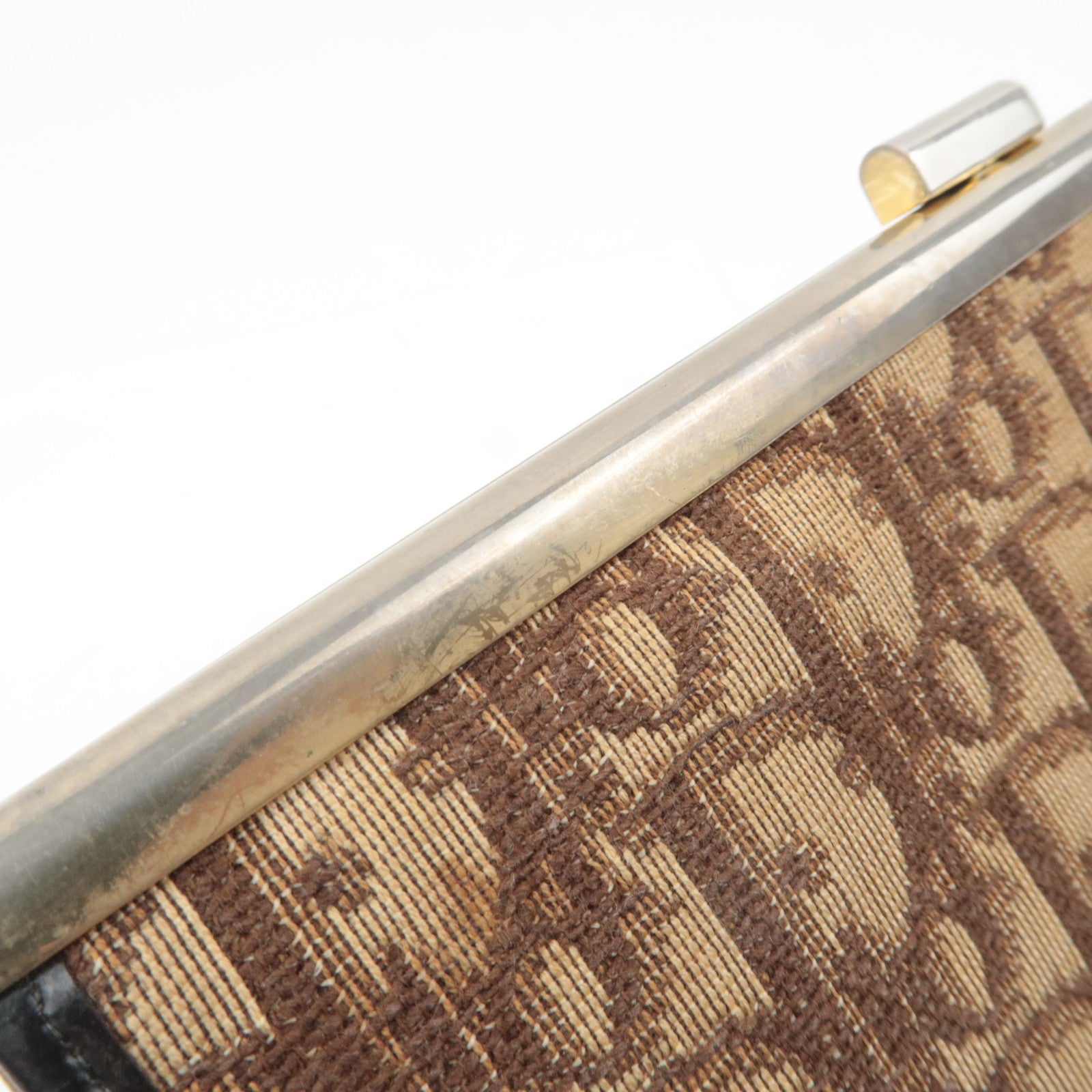 Christian Dior Trotter Kiss Lock  Canvas Leather Clutch Bag Brown