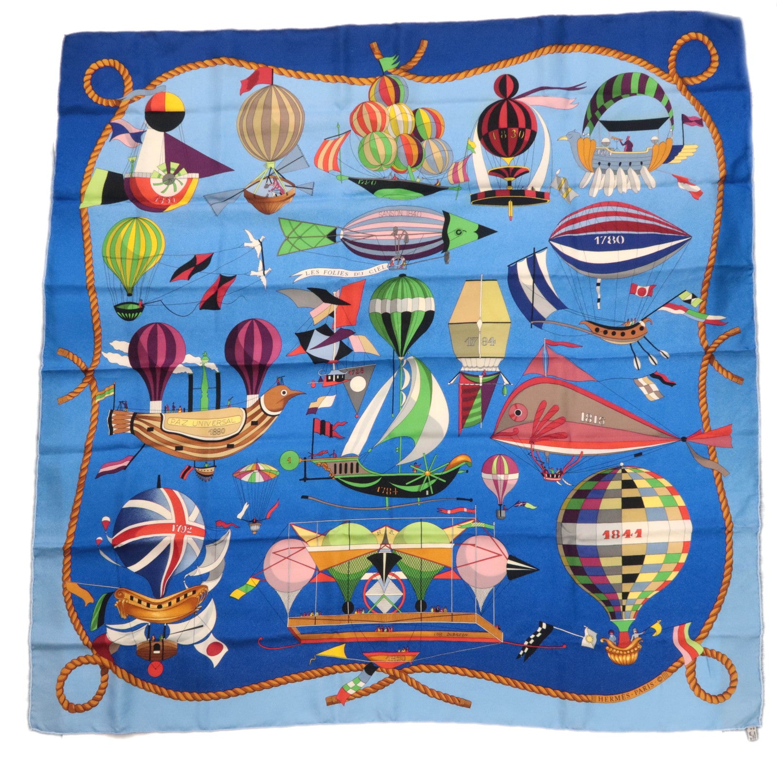 HERMES Carre 90 Scarf LES FOLIES DU CIEL 100% Silk Blue89712