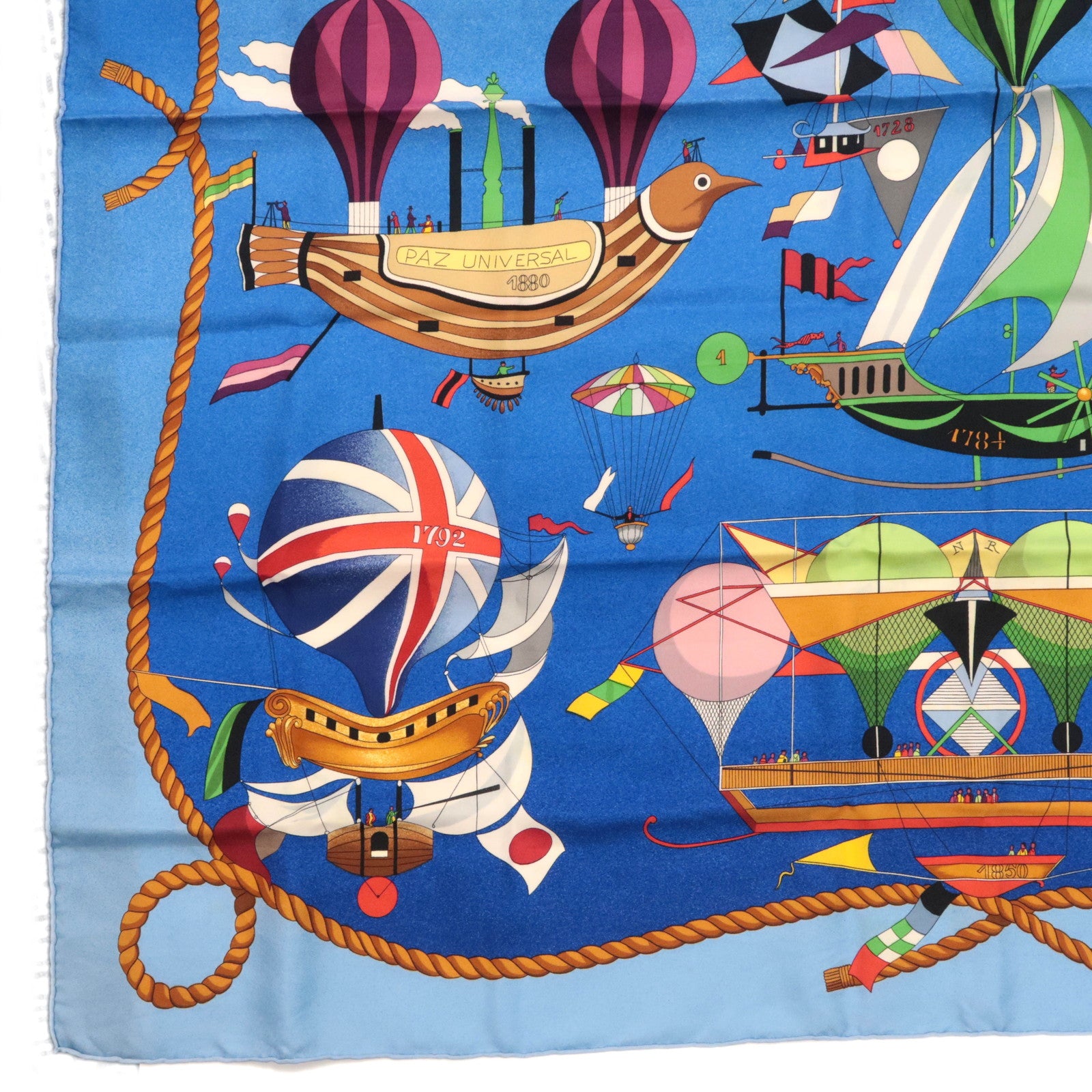 HERMES Carre 90 Scarf LES FOLIES DU CIEL 100% Silk Blue