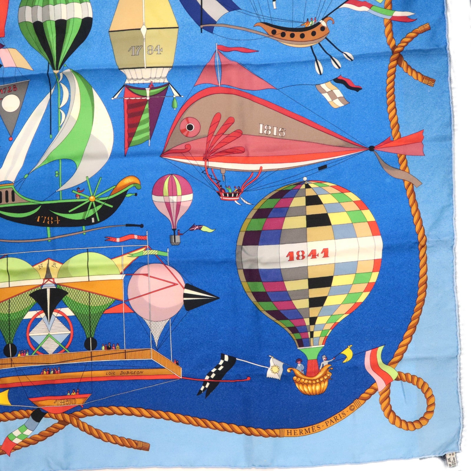 HERMES Carre 90 Scarf LES FOLIES DU CIEL 100% Silk Blue