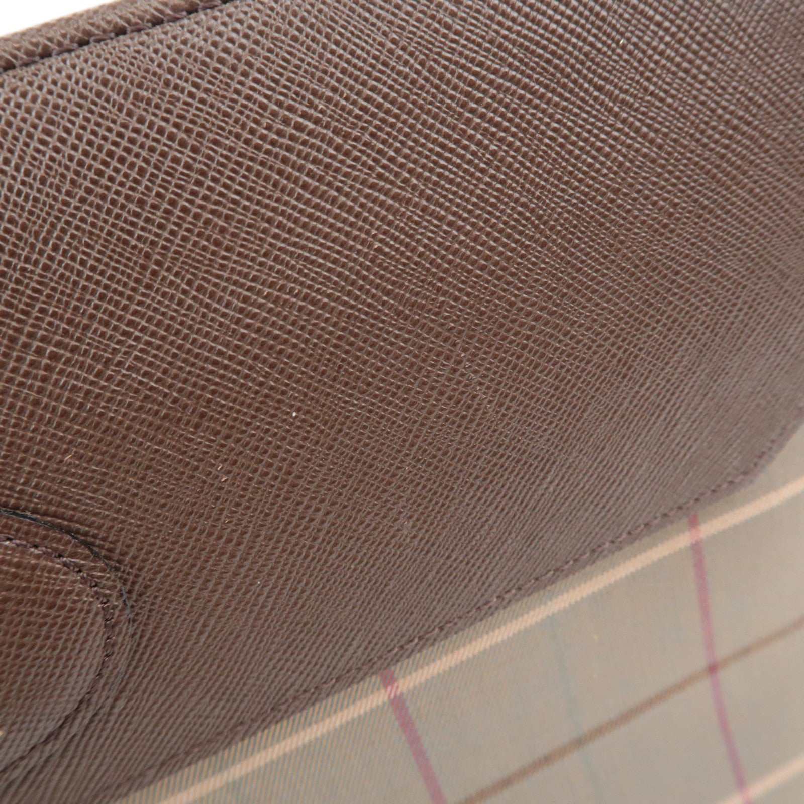 BURBERRY burberrys Plaid Canvas Leather Clutch Bag Khaki Brown