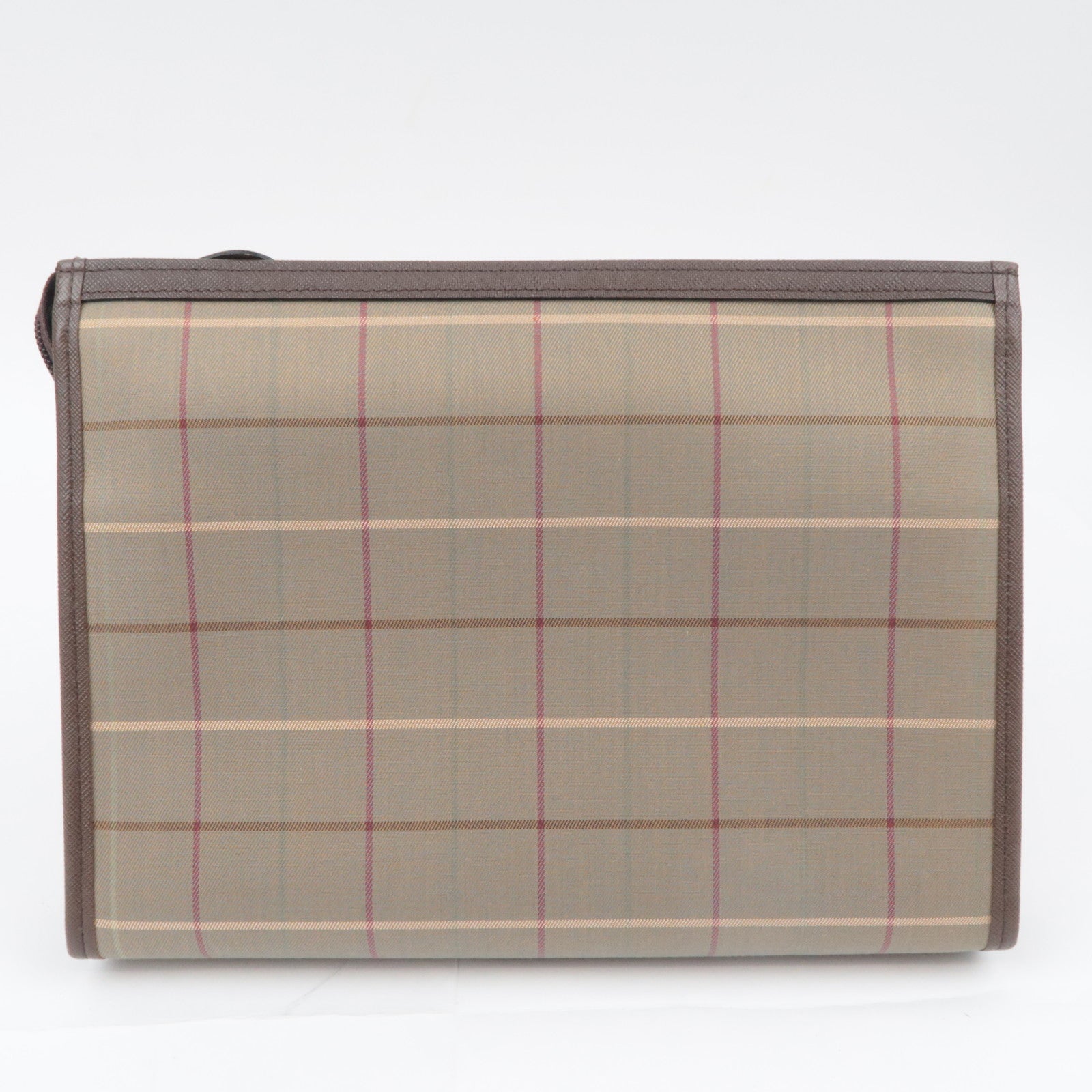 BURBERRY burberrys Plaid Canvas Leather Clutch Bag Khaki Brown