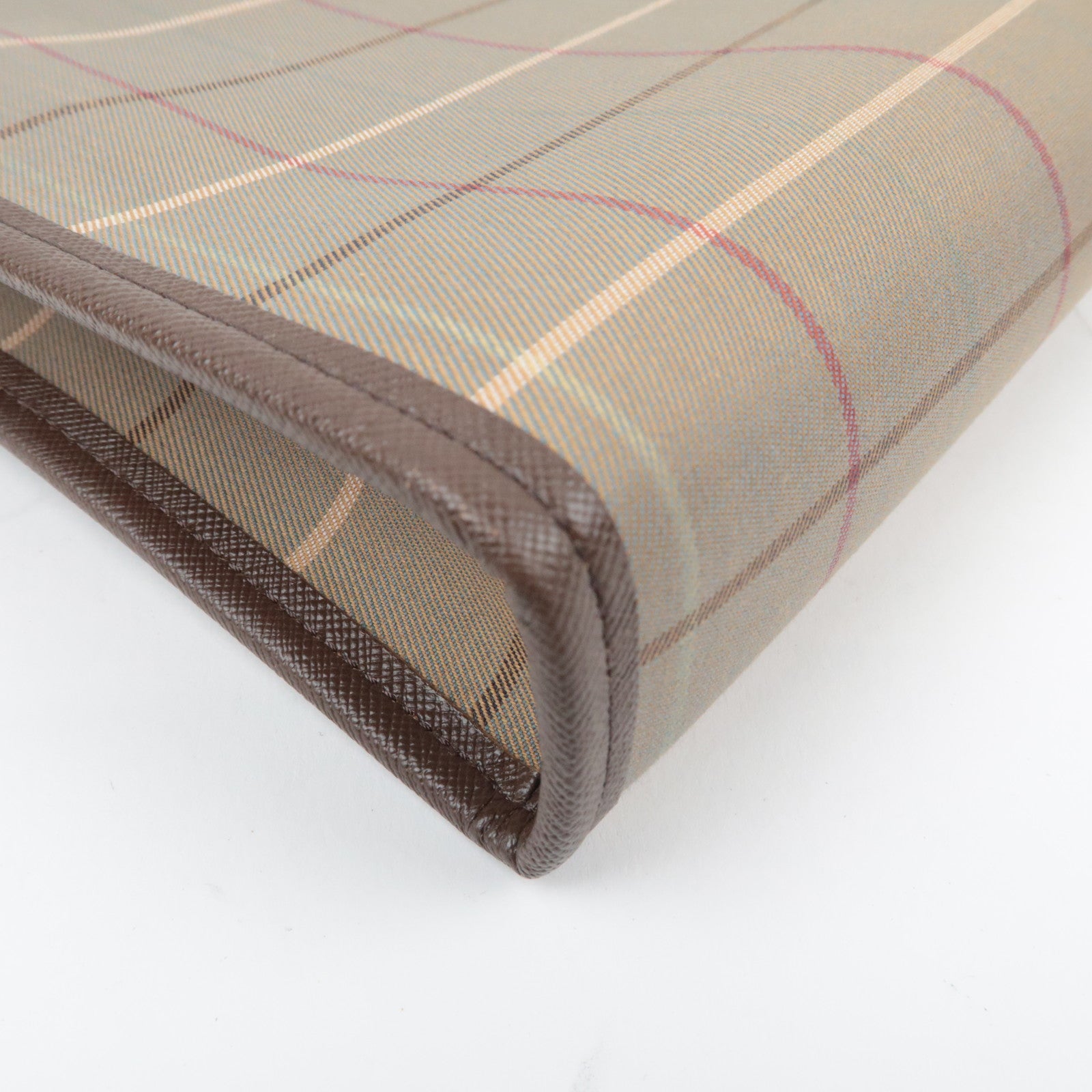 BURBERRY burberrys Plaid Canvas Leather Clutch Bag Khaki Brown