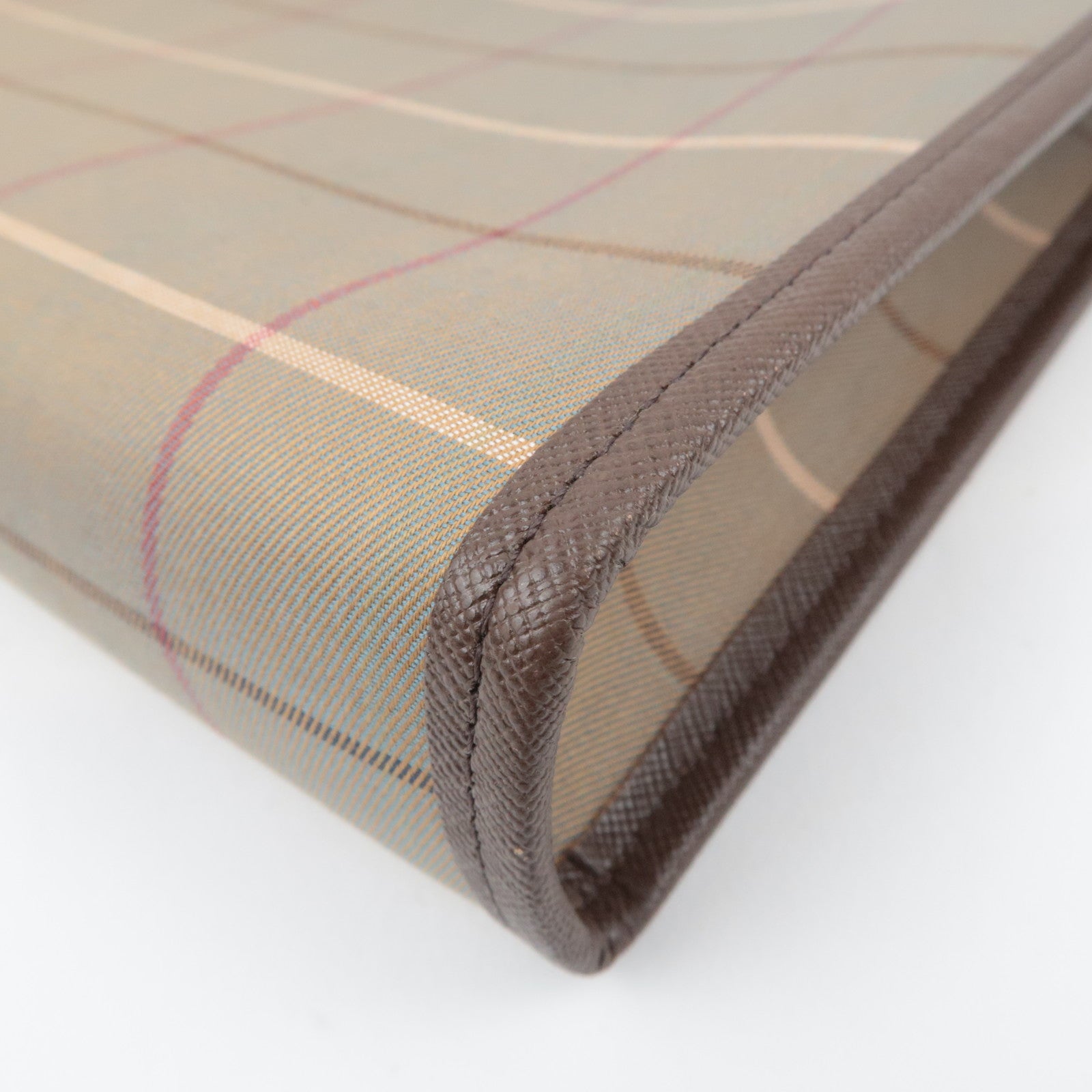 BURBERRY burberrys Plaid Canvas Leather Clutch Bag Khaki Brown