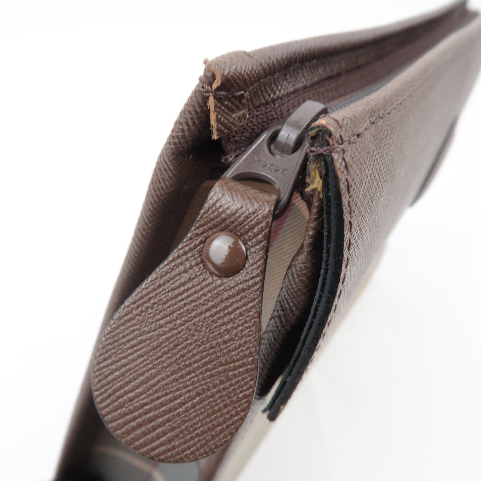 BURBERRY burberrys Plaid Canvas Leather Clutch Bag Khaki Brown