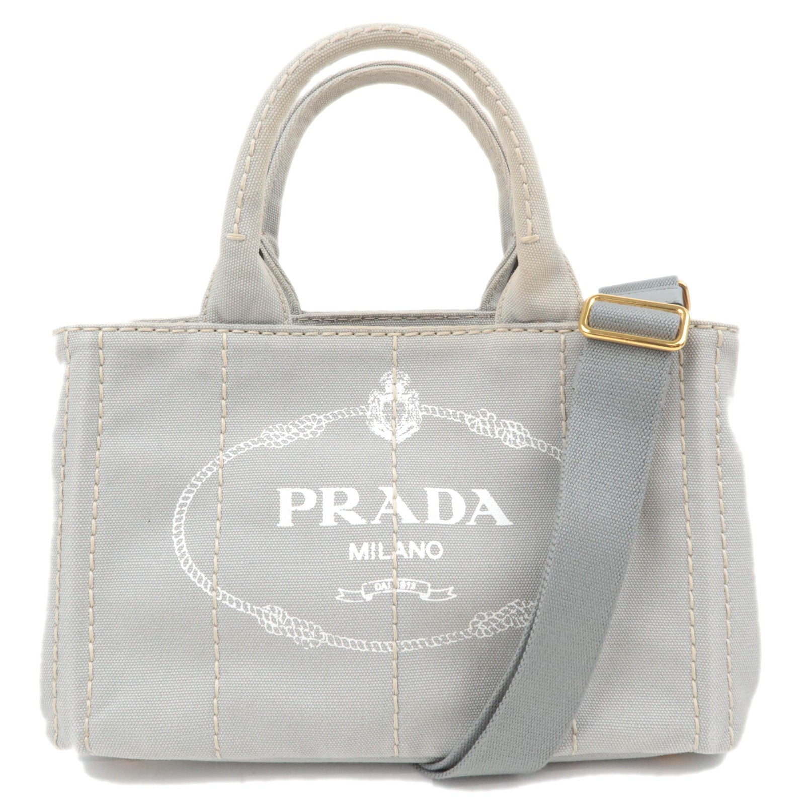 PRADA Canapa Mini 2Way Canvas Tote Bag Gray 1BG43989719