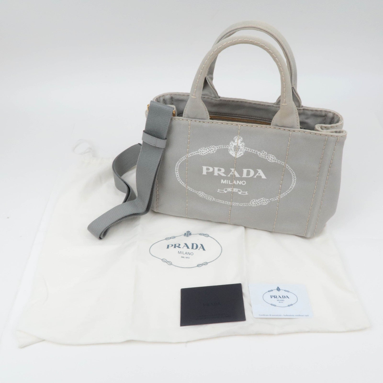 PRADA Canapa Mini 2Way Canvas Tote Bag Gray 1BG439