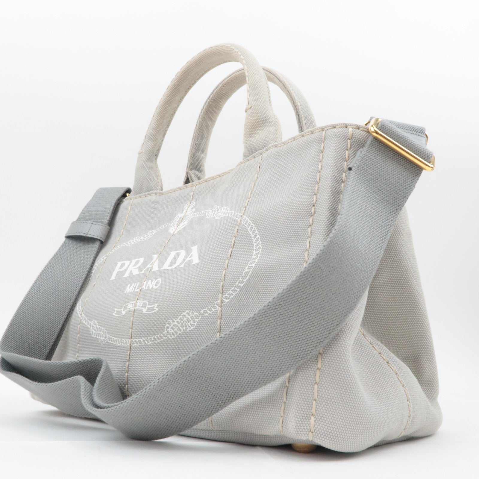 PRADA Canapa Mini 2Way Canvas Tote Bag Gray 1BG439