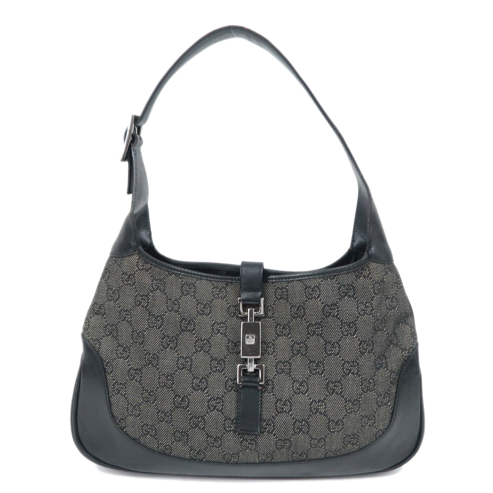 GUCCI Jackie GG Denim Shoulder Bag Black 0096389721