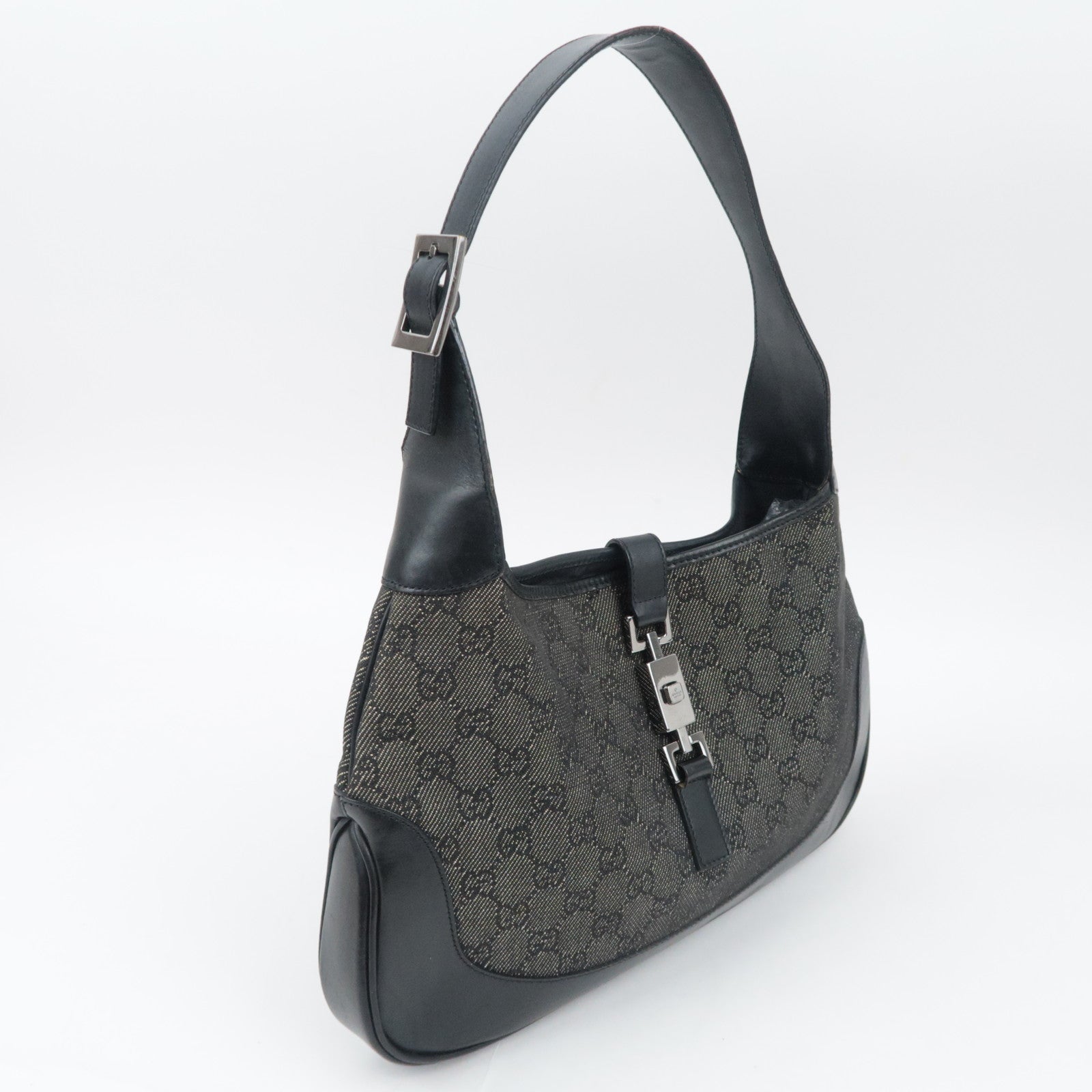 GUCCI Jackie GG Denim Shoulder Bag Black 00963