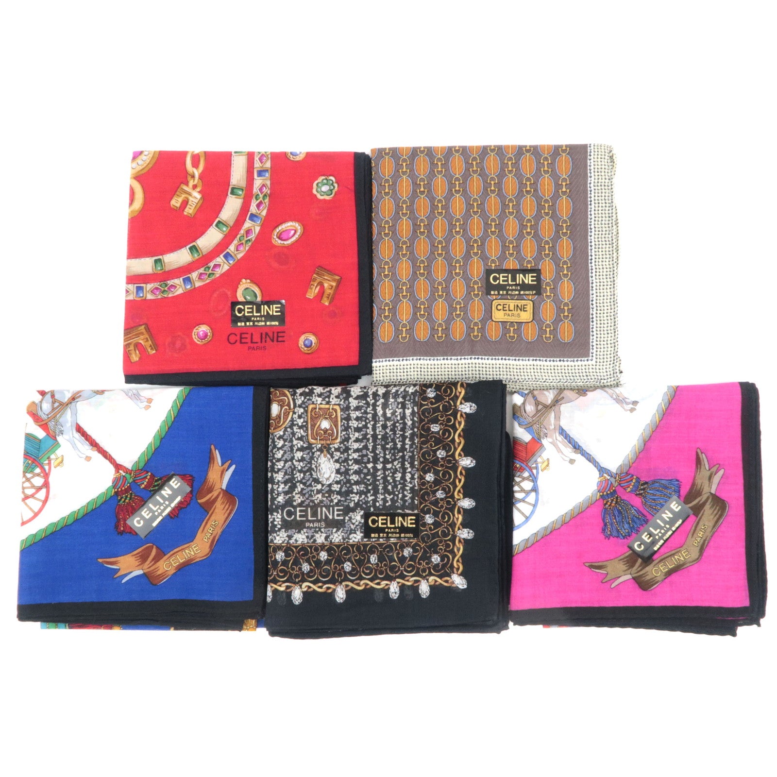 CELINE Set of 5 Handkerchiefs Scarf 100% Cotton89739