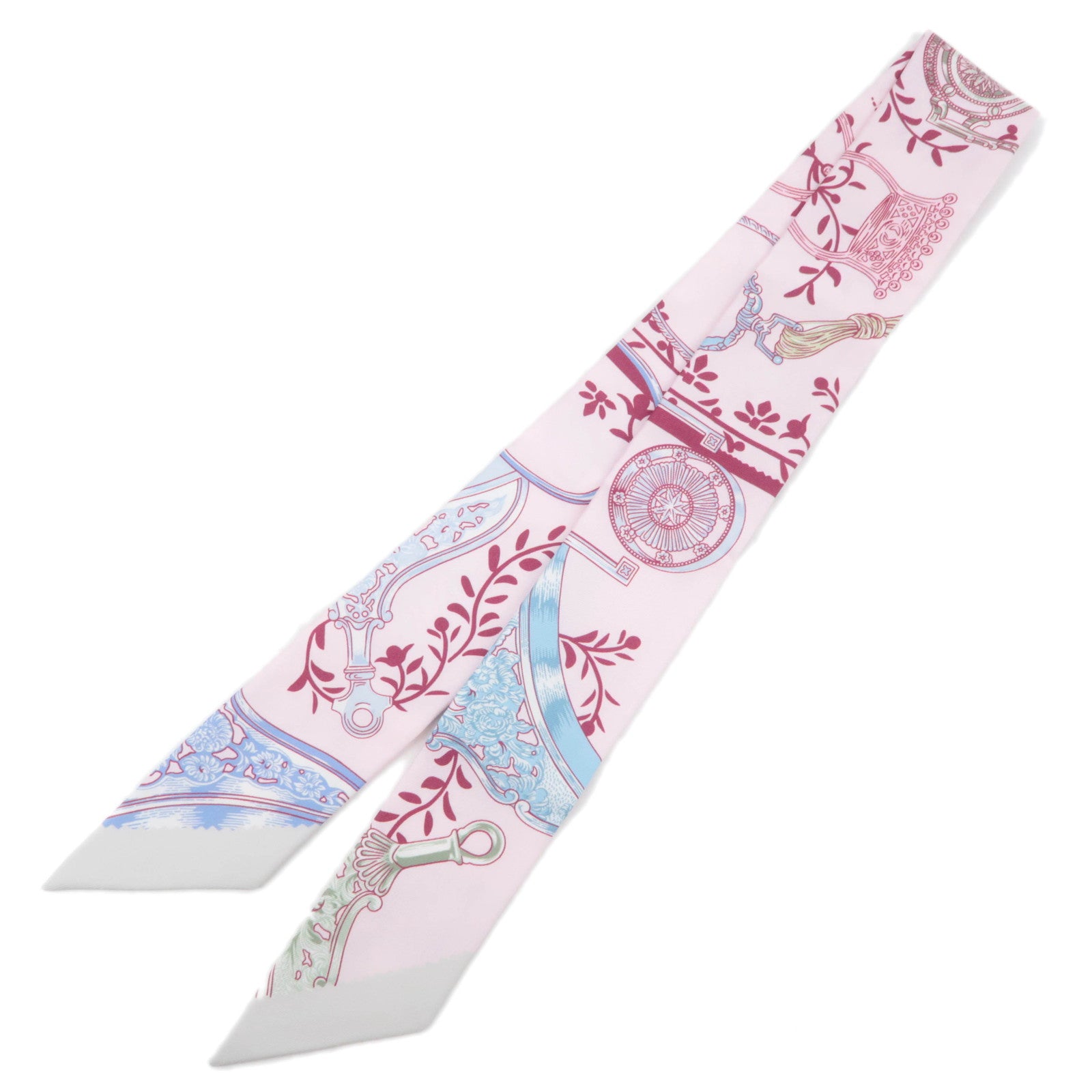 HERMES Twilly Scarf Etriers Remix 100% Silk Pink89748