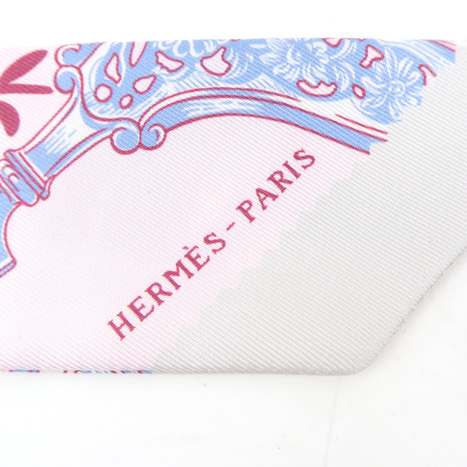 HERMES Twilly Scarf Etriers Remix 100% Silk Pink