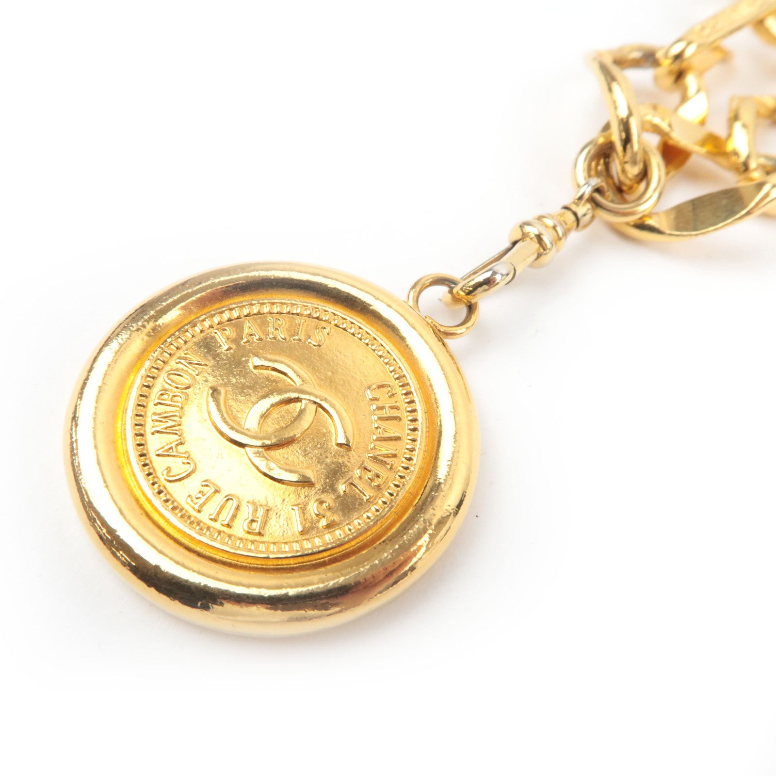 CHANEL Coin Charm Double Chain Belt Waist Around 75cm Gold Color