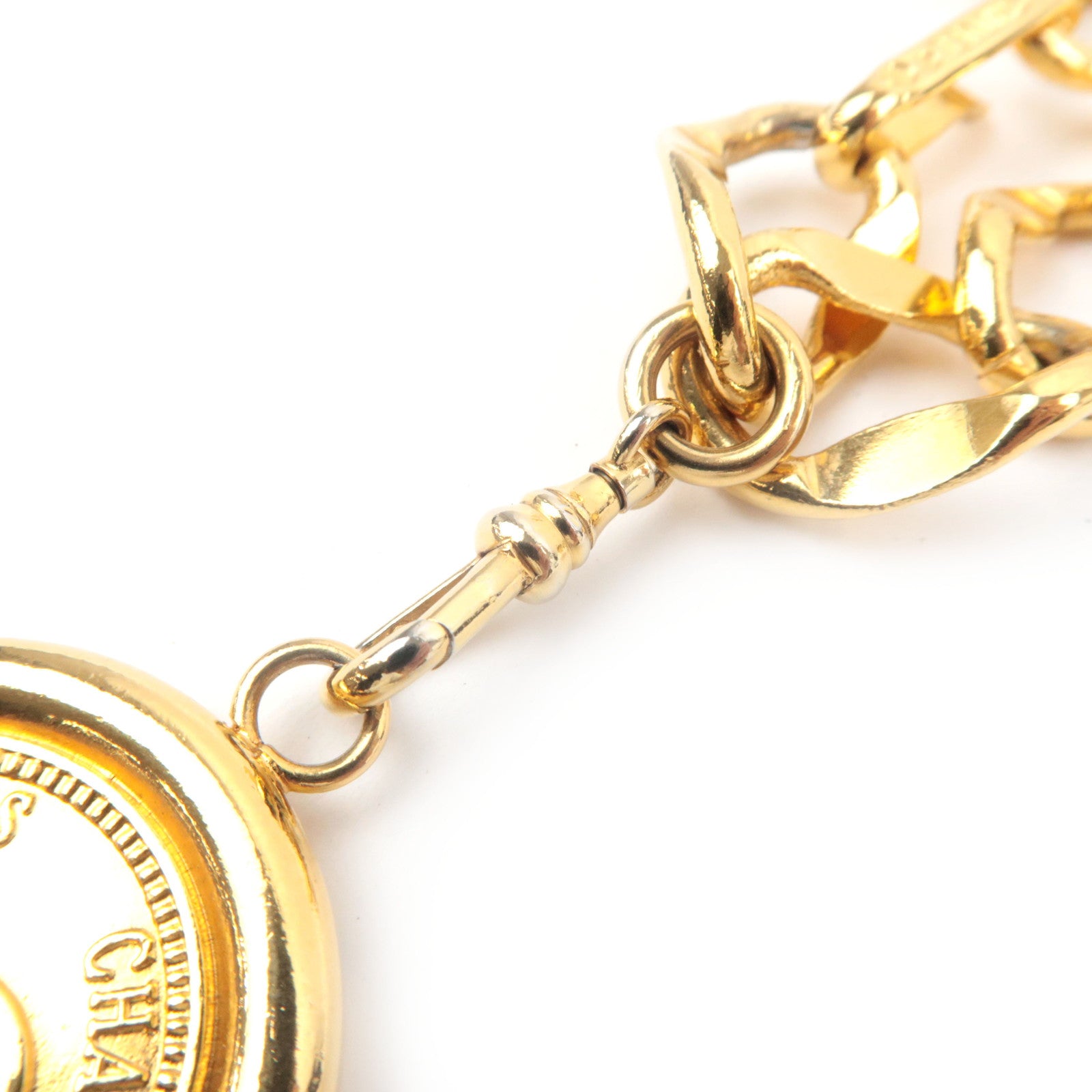 CHANEL Coin Charm Double Chain Belt Waist Around 75cm Gold Color