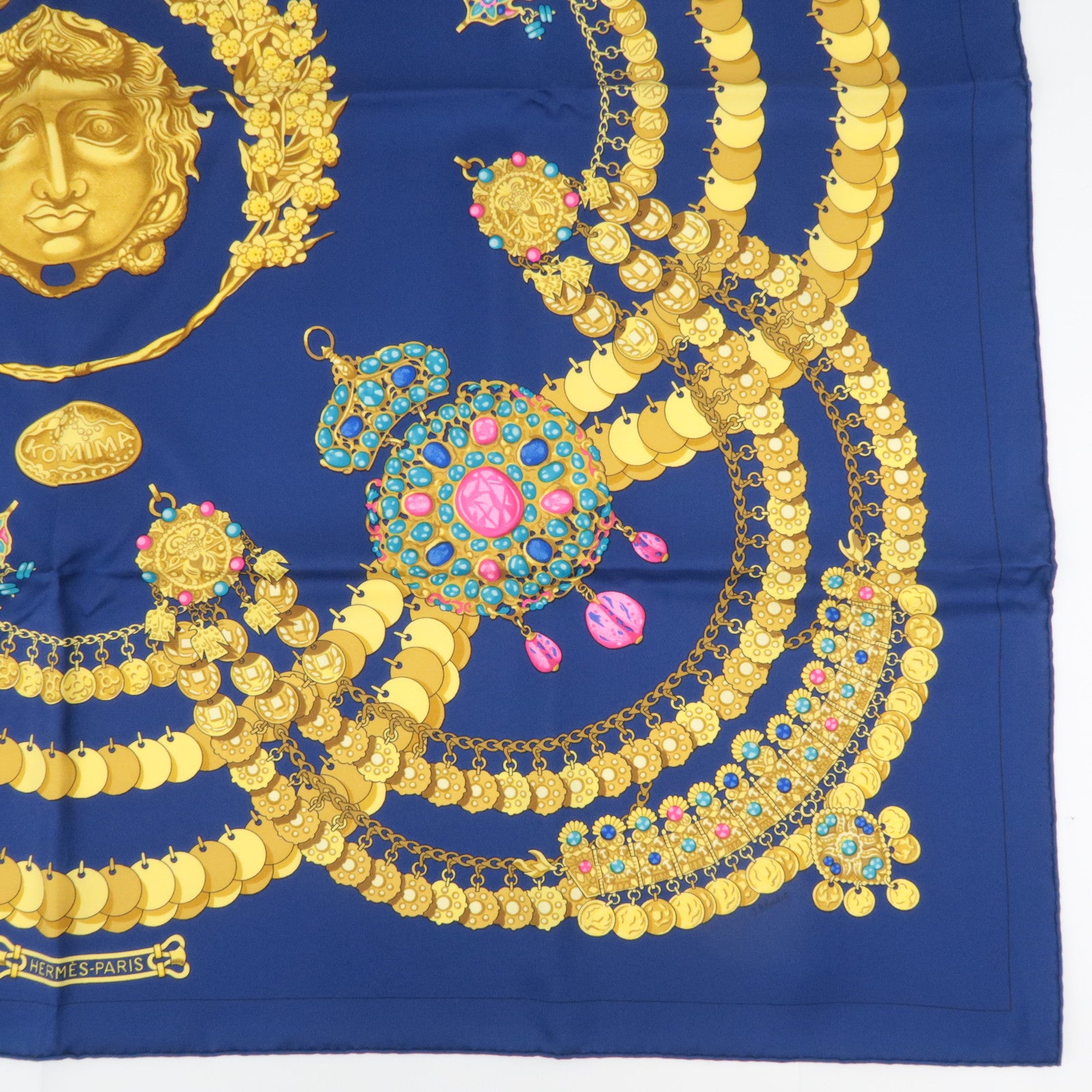 HERMES Carre 90 Scarf KOSMIMA 100% Silk Navy