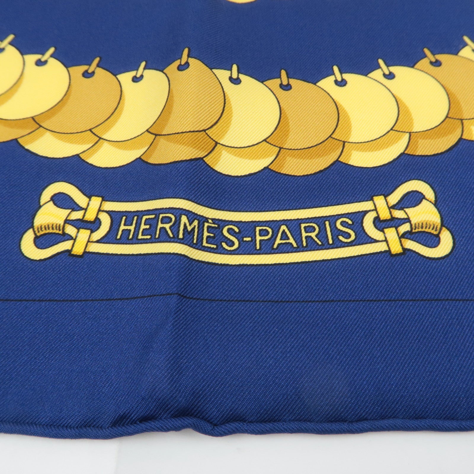 HERMES Carre 90 Scarf KOSMIMA 100% Silk Navy