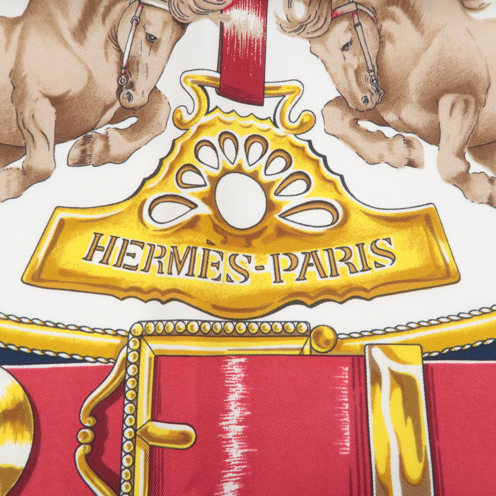 HERMES Carre 90 Scarf CHEVAUX DE TRAIT 100% Silk Navy White Red
