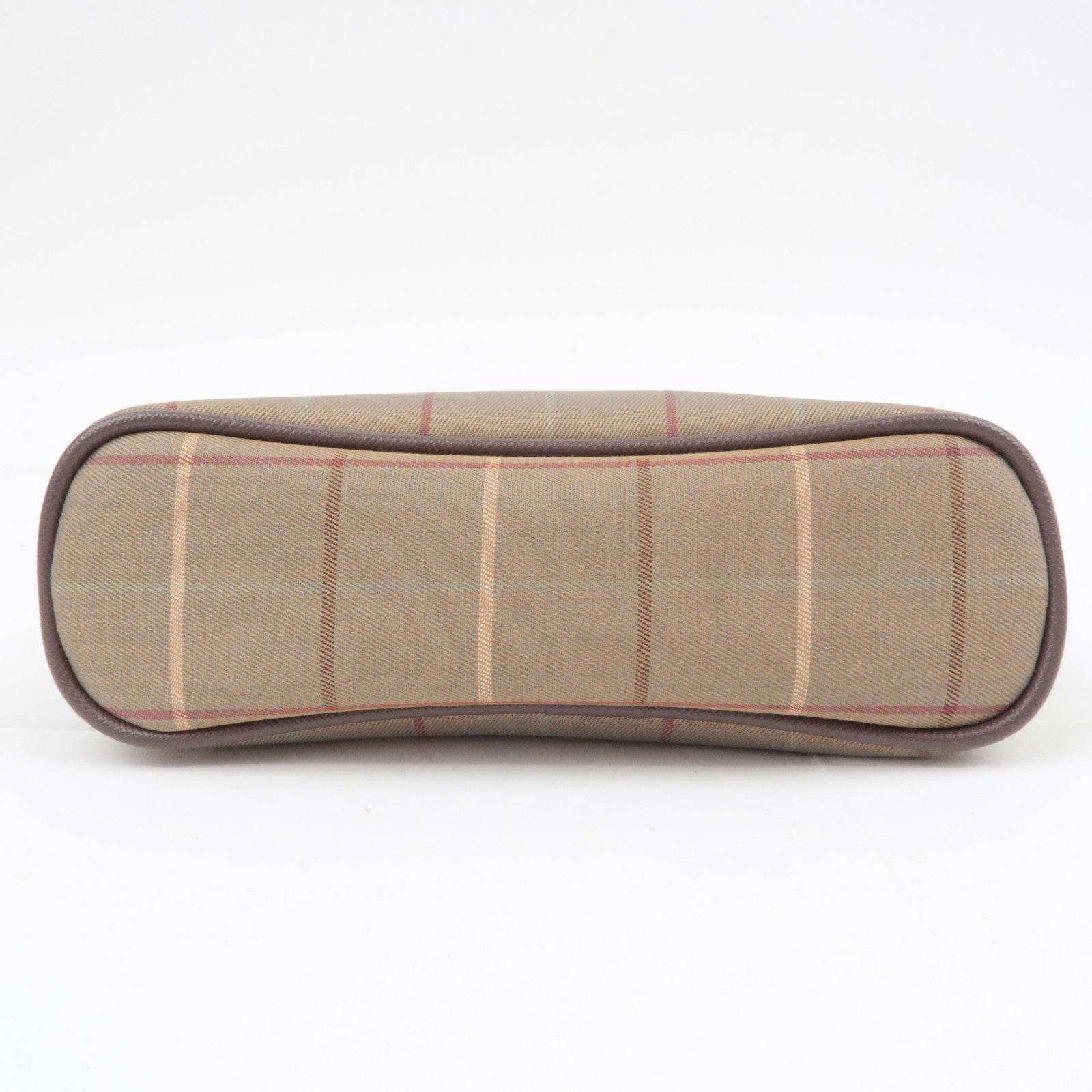 BURBERRY burberrys Plaid Canvas Leather Clutch Bag Khaki Brown