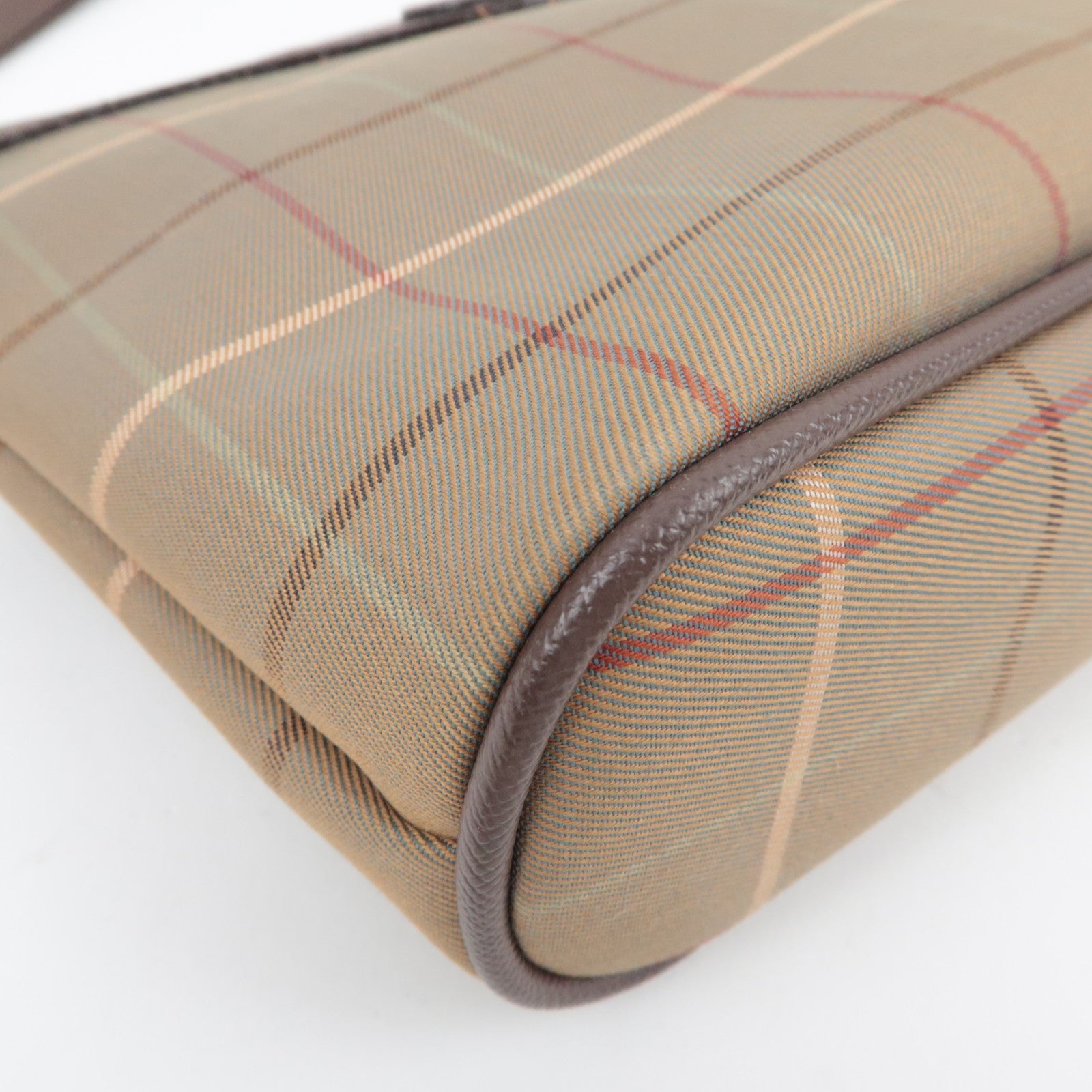 BURBERRY burberrys Plaid Canvas Leather Clutch Bag Khaki Brown