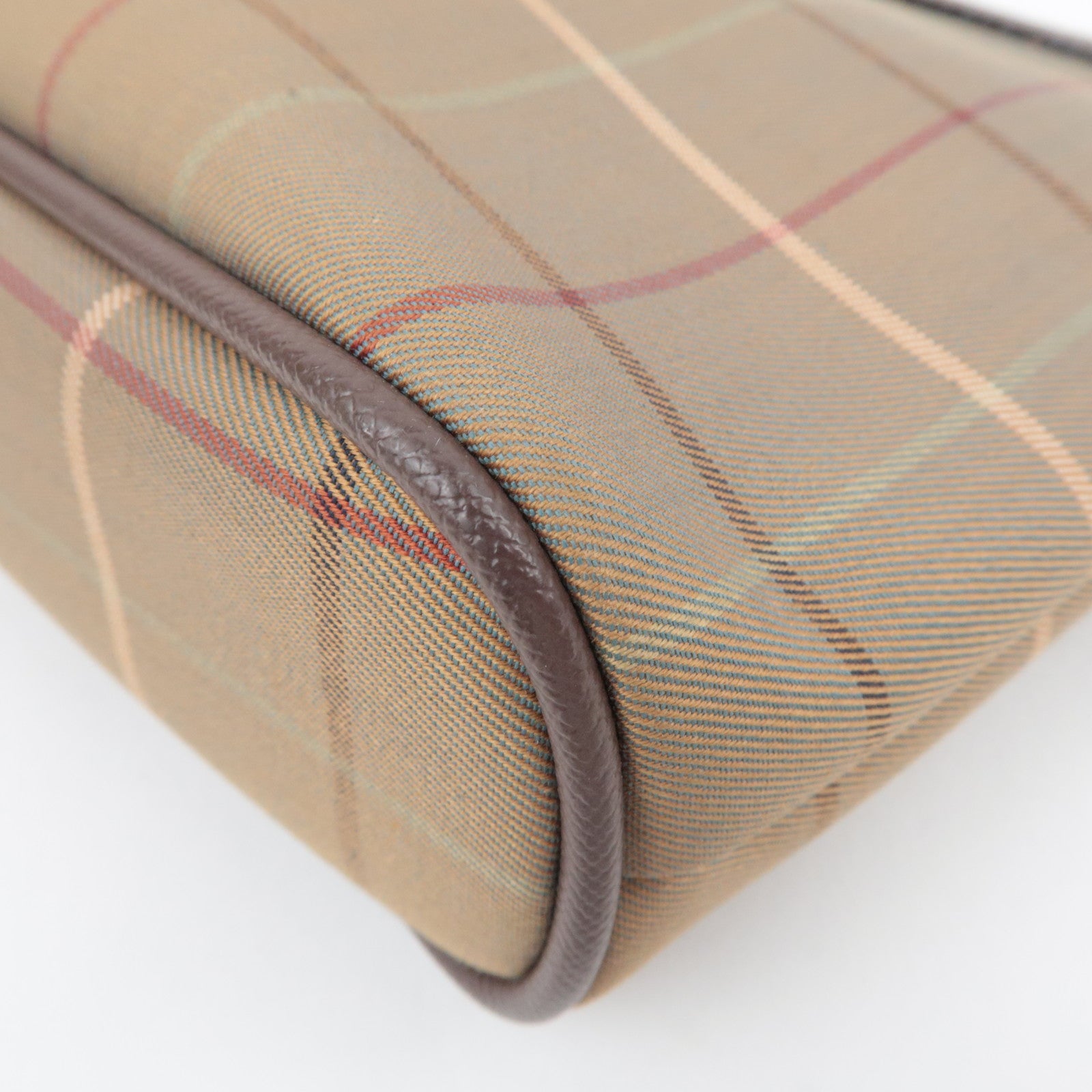BURBERRY burberrys Plaid Canvas Leather Clutch Bag Khaki Brown