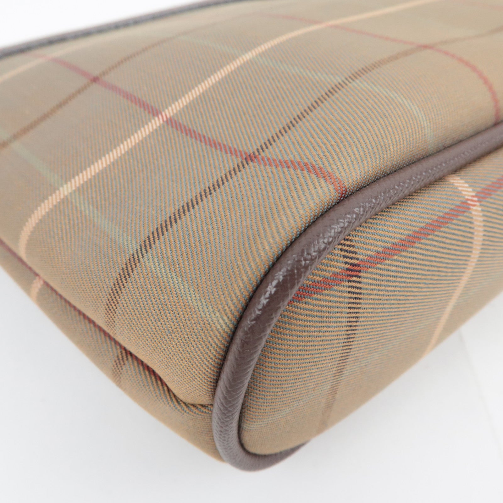 BURBERRY burberrys Plaid Canvas Leather Clutch Bag Khaki Brown
