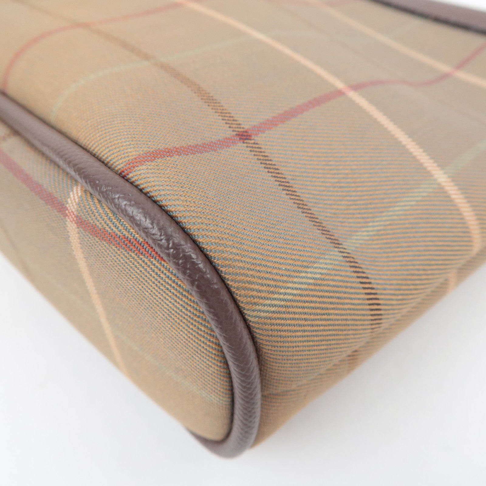 BURBERRY burberrys Plaid Canvas Leather Clutch Bag Khaki Brown