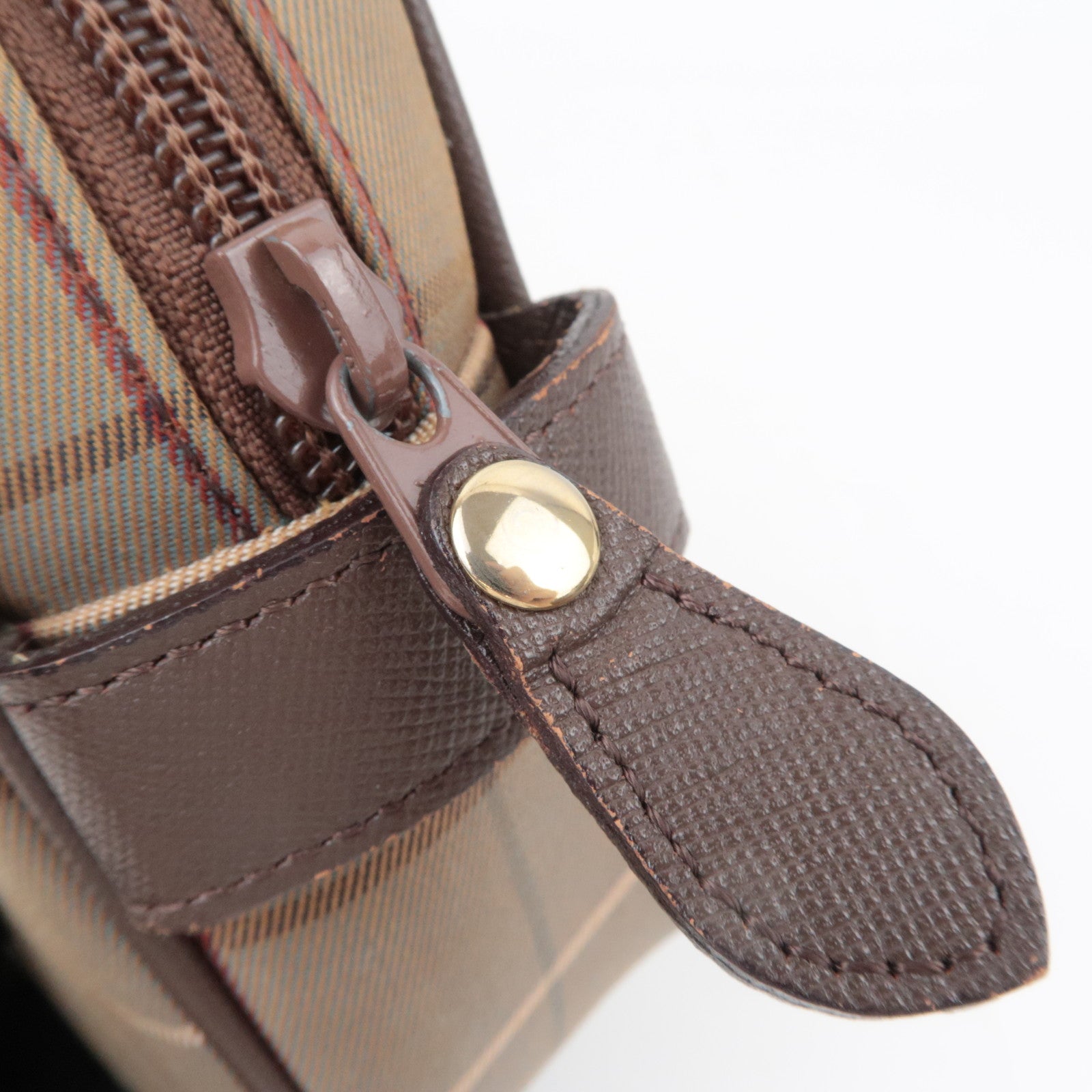 BURBERRY burberrys Plaid Canvas Leather Clutch Bag Khaki Brown