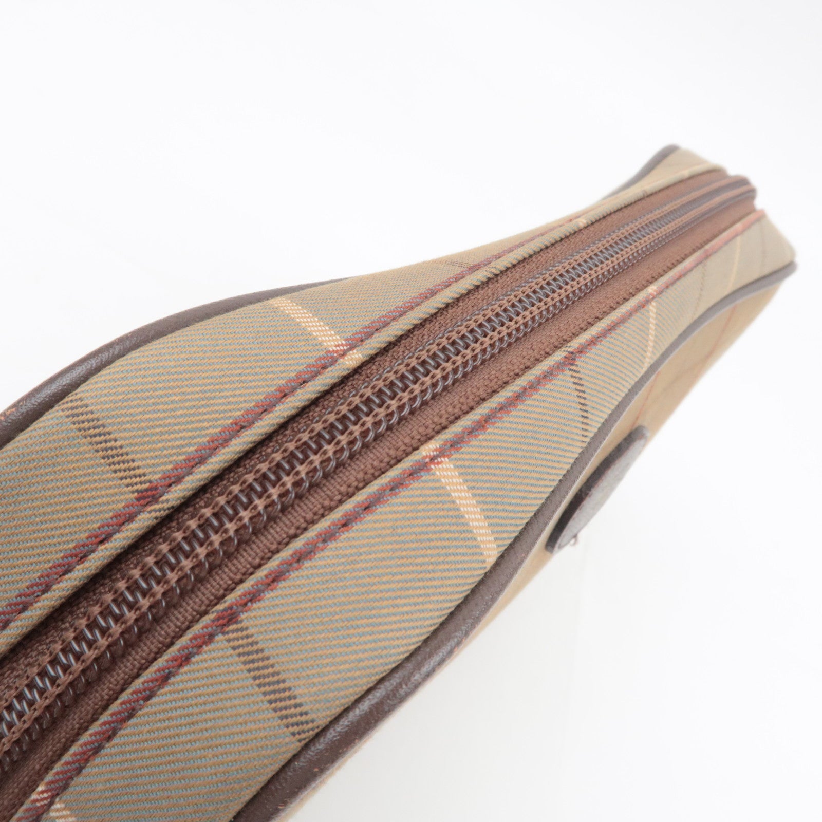 BURBERRY burberrys Plaid Canvas Leather Clutch Bag Khaki Brown