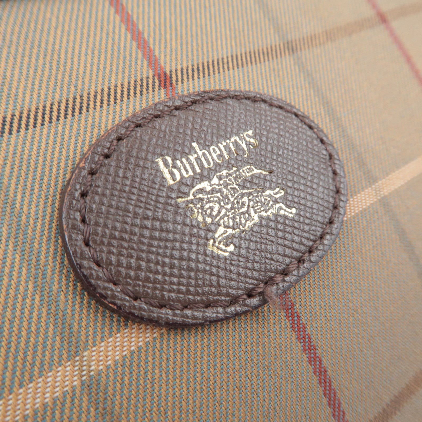BURBERRY burberrys Plaid Canvas Leather Clutch Bag Khaki Brown