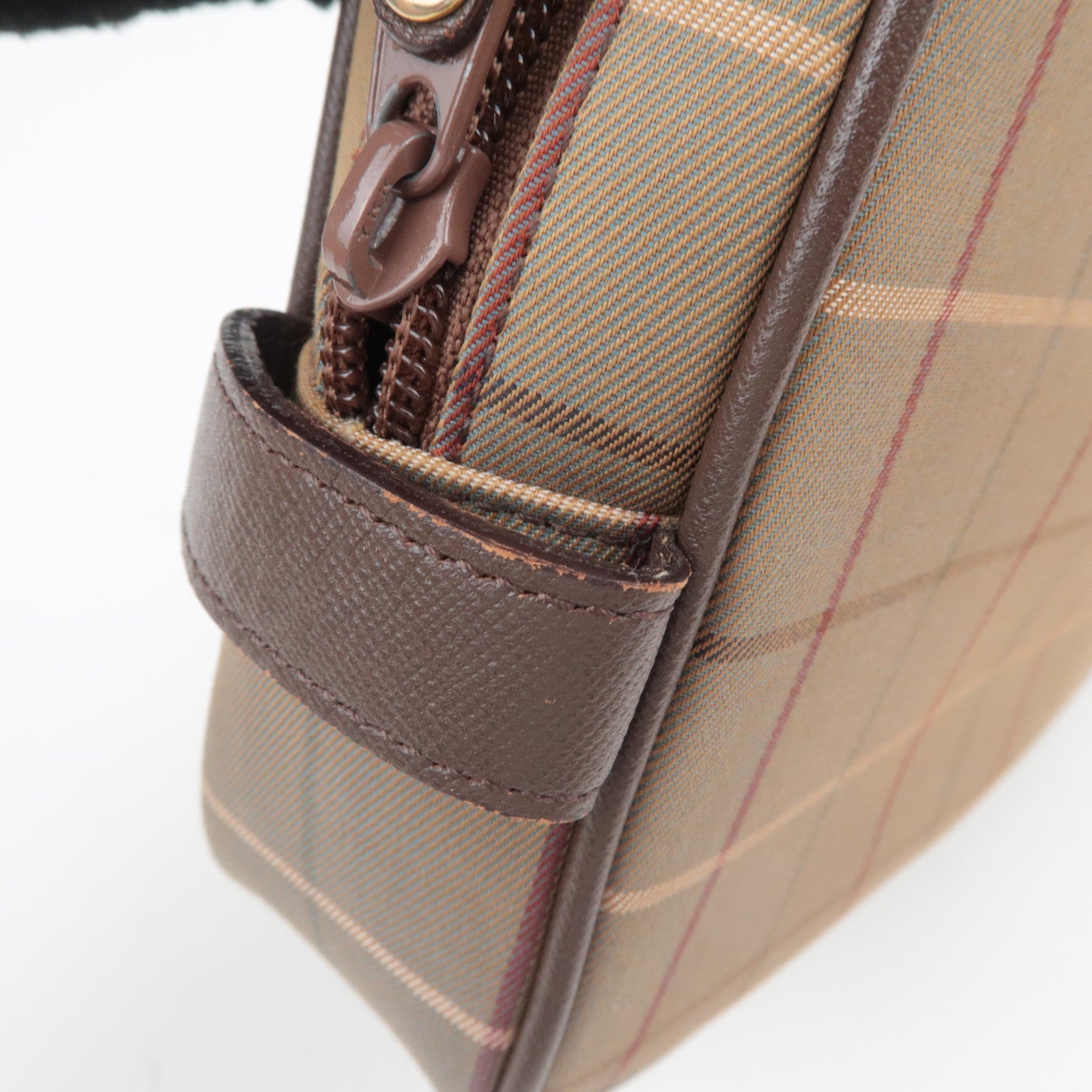 BURBERRY burberrys Plaid Canvas Leather Clutch Bag Khaki Brown