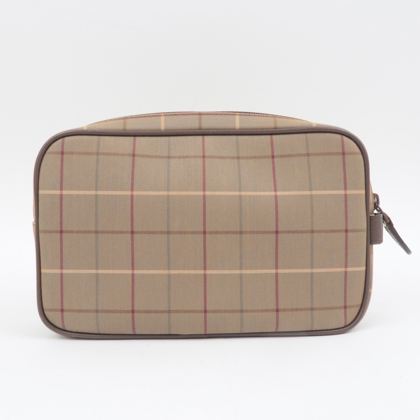 BURBERRY burberrys Plaid Canvas Leather Clutch Bag Khaki Brown