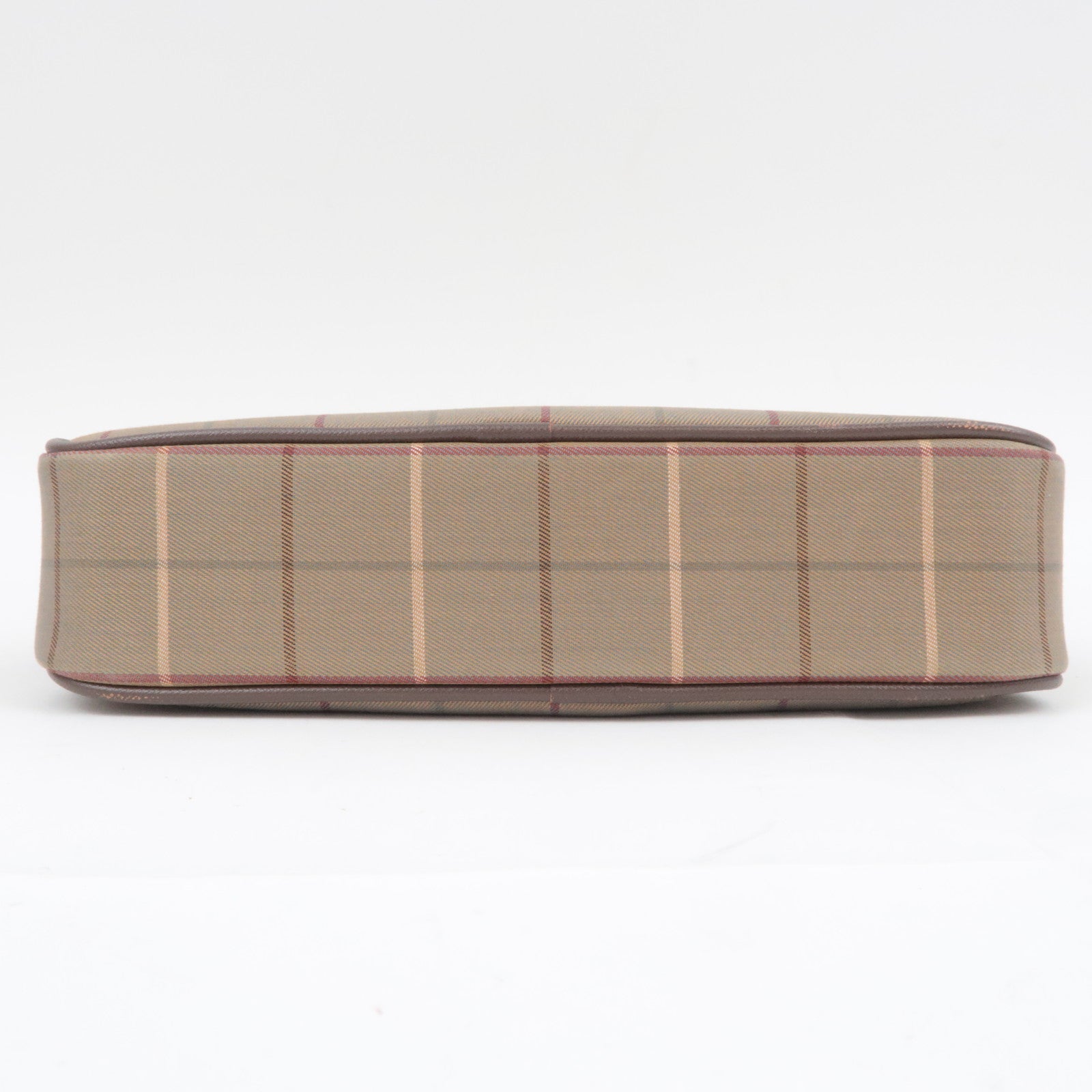 BURBERRY burberrys Plaid Canvas Leather Clutch Bag Khaki Brown
