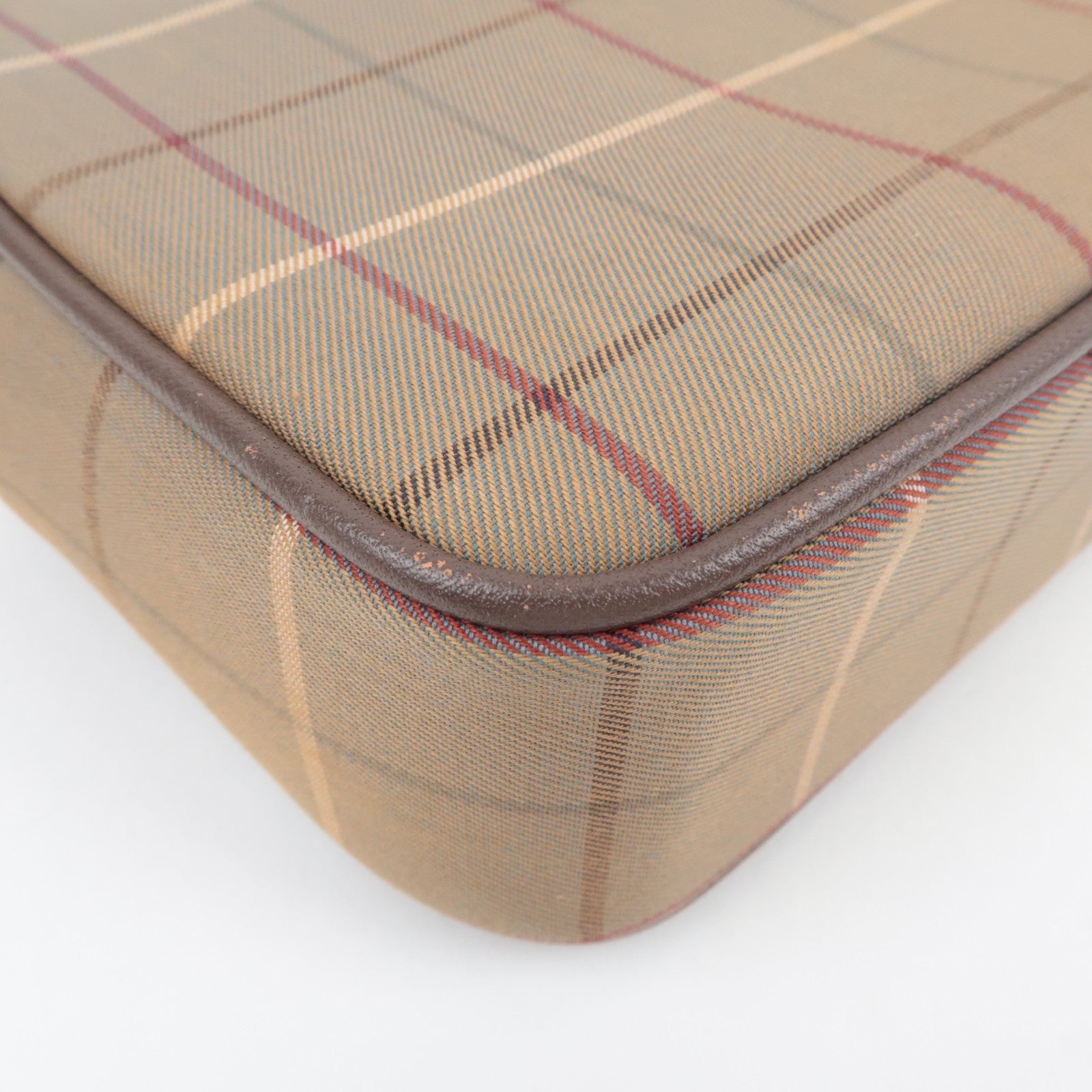 BURBERRY burberrys Plaid Canvas Leather Clutch Bag Khaki Brown
