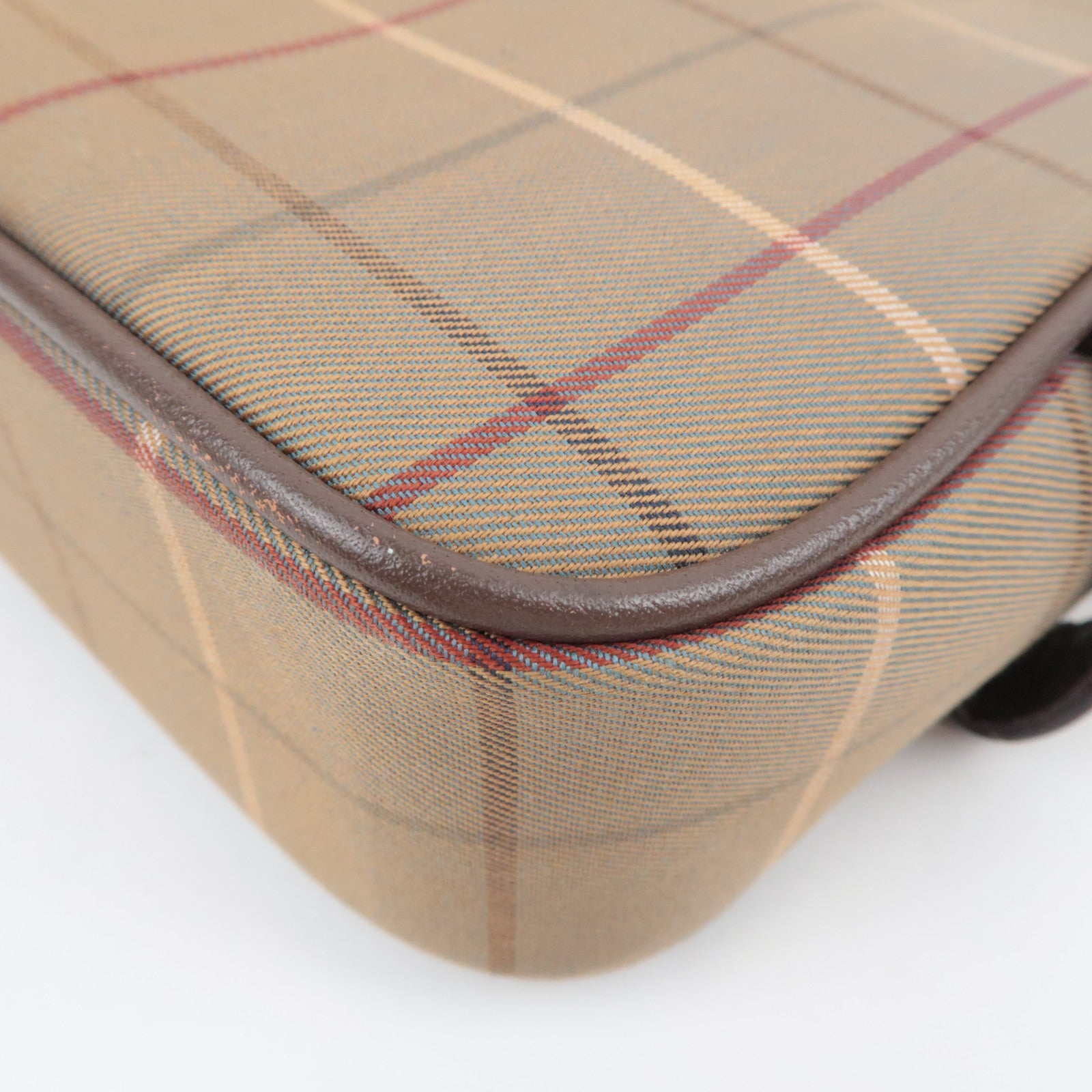 BURBERRY burberrys Plaid Canvas Leather Clutch Bag Khaki Brown