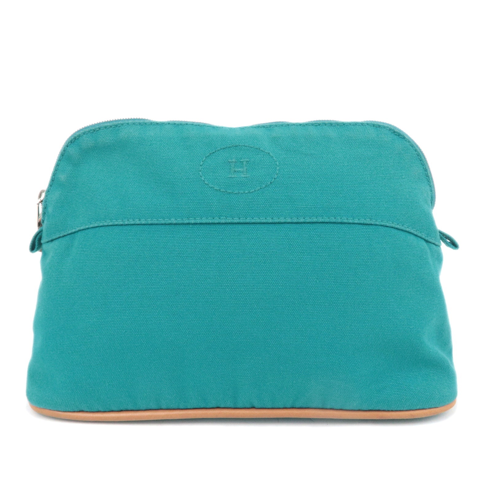 HERMES Bolide Pouch MM Canvas Cosmetic Pouch Emerald Green   89791