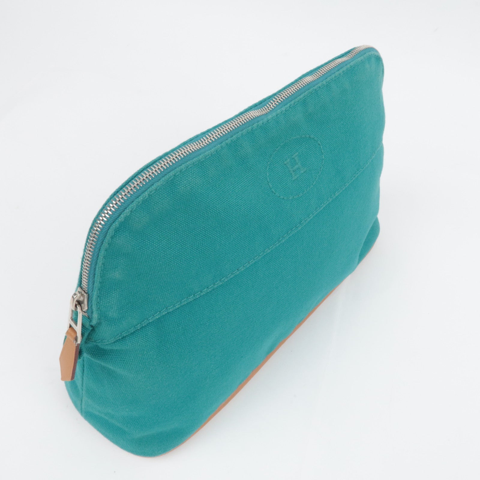 HERMES Bolide Pouch MM Canvas Cosmetic Pouch Emerald Green