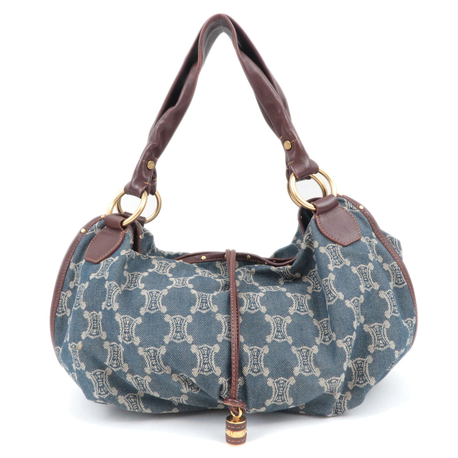 CELINE Paris Macadam Bittersweet Denim Leather Shoulder Bag Blue Brown89793