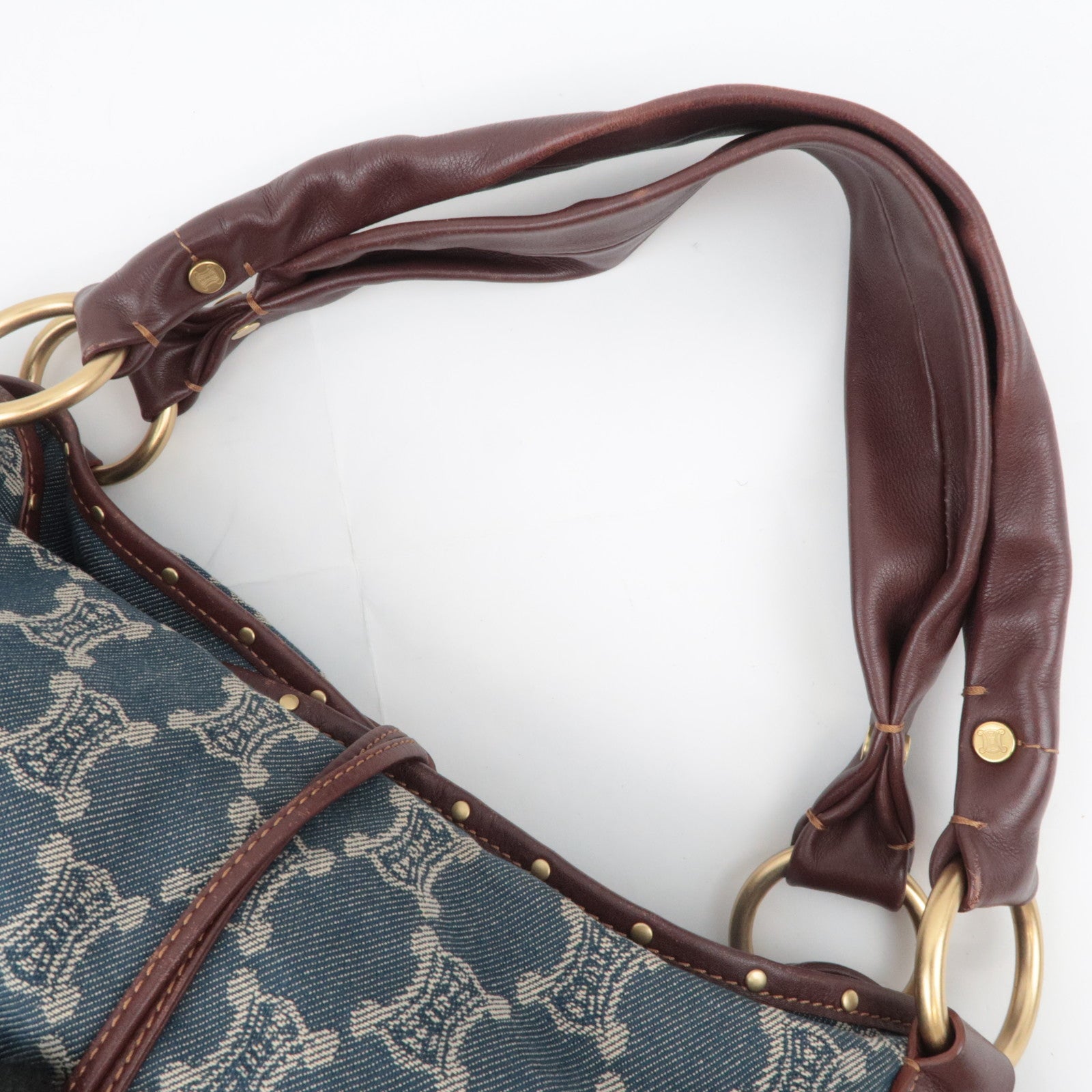CELINE Paris Macadam Bittersweet Denim Leather Shoulder Bag Blue Brown