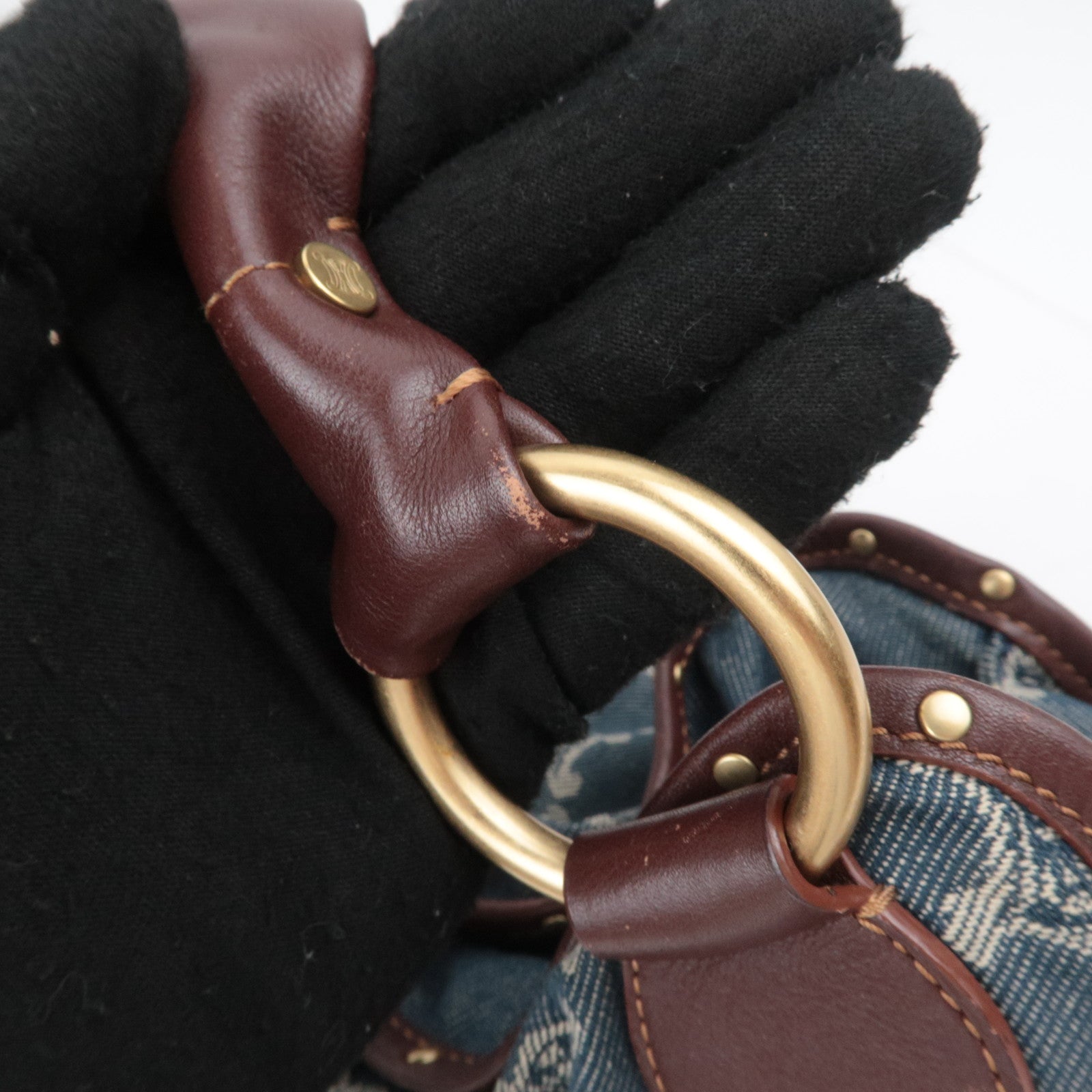 CELINE Paris Macadam Bittersweet Denim Leather Shoulder Bag Blue Brown